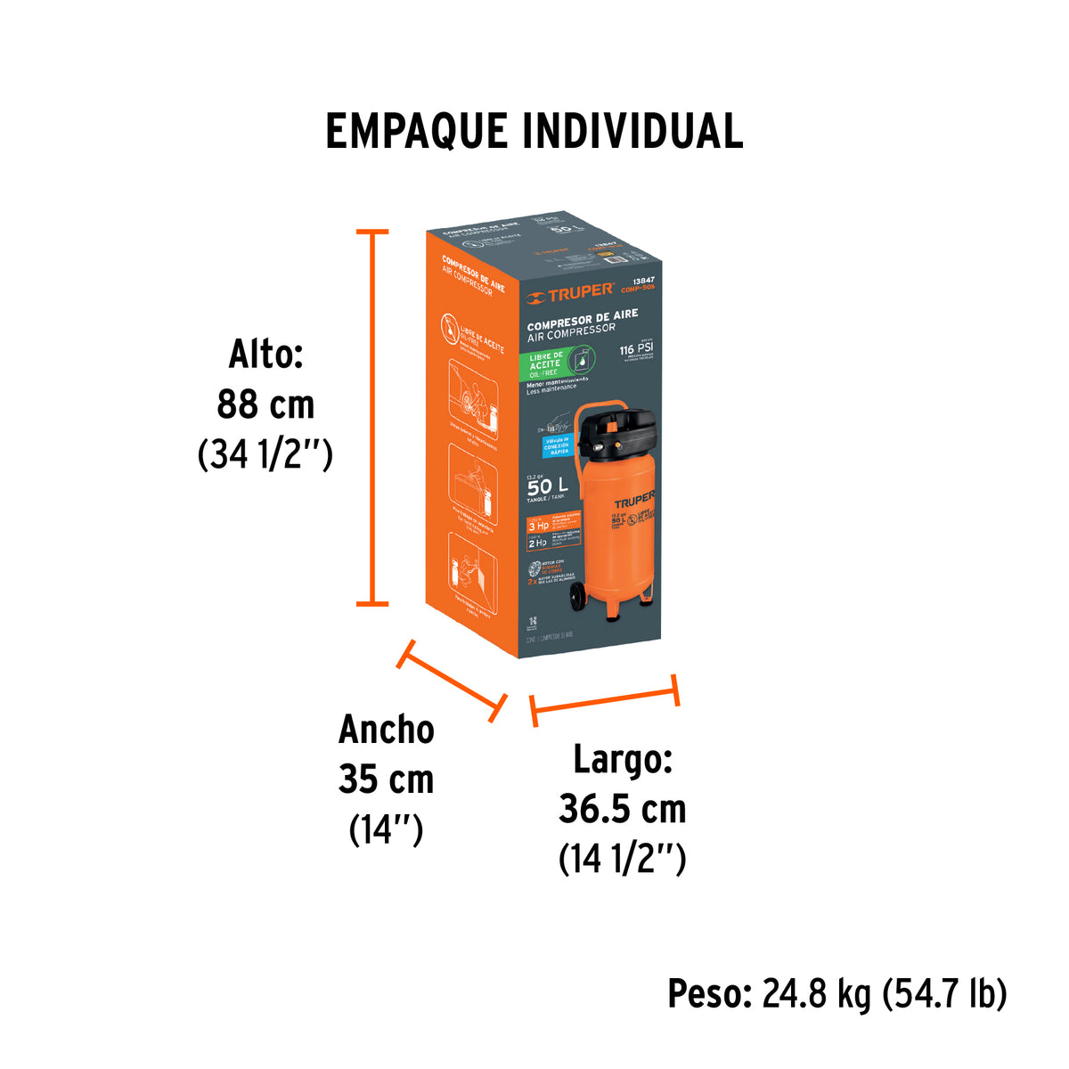 Compresor de aire libre de aceite de 50 L