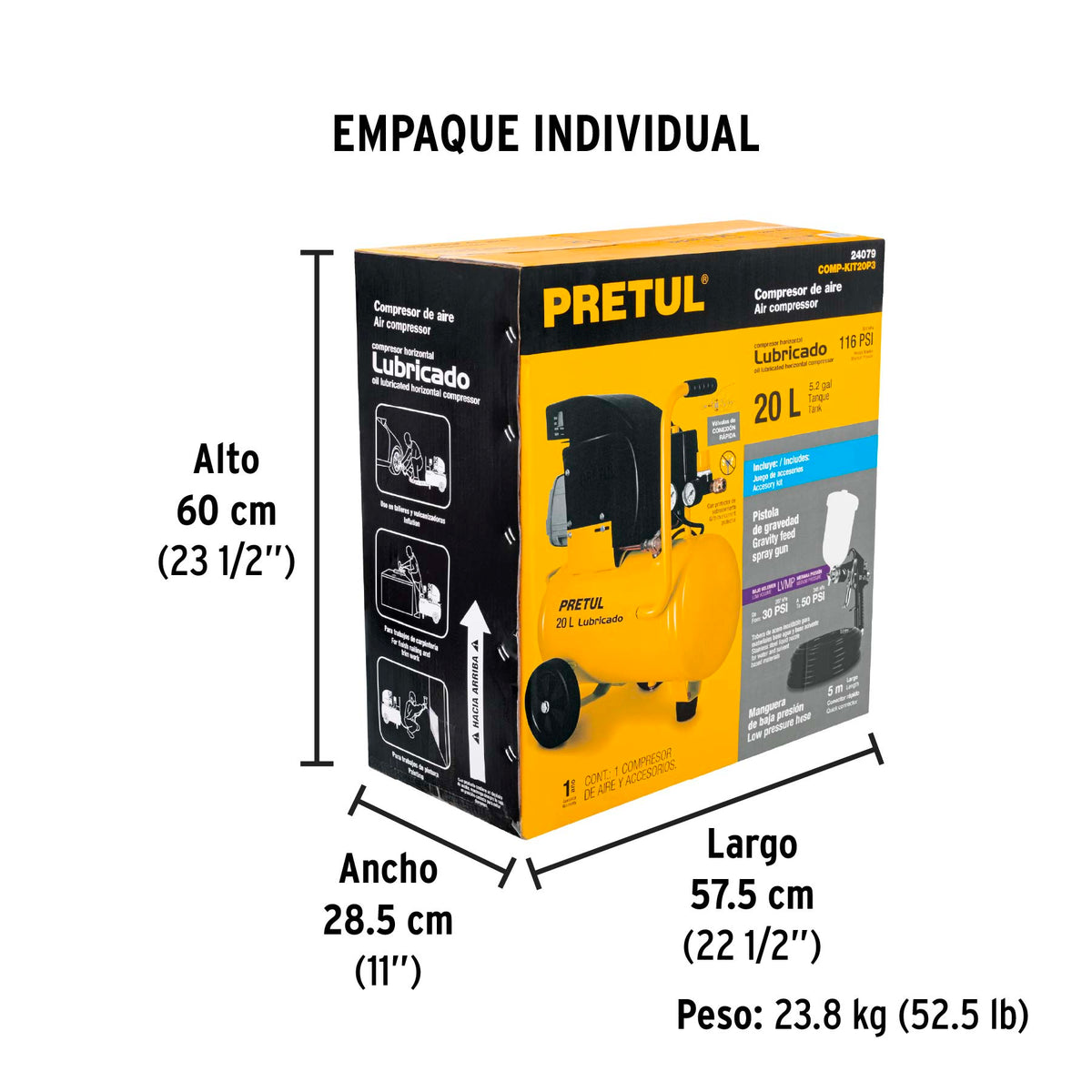 Kit compresor 20L, pistola gravedad LVMP y manguera,Pretul