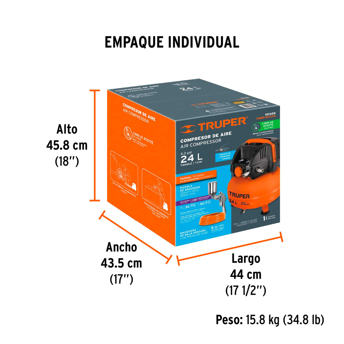 Kit comp libre de aceite 24 L, 2-2/3 HP, PIPI-420 y manguera