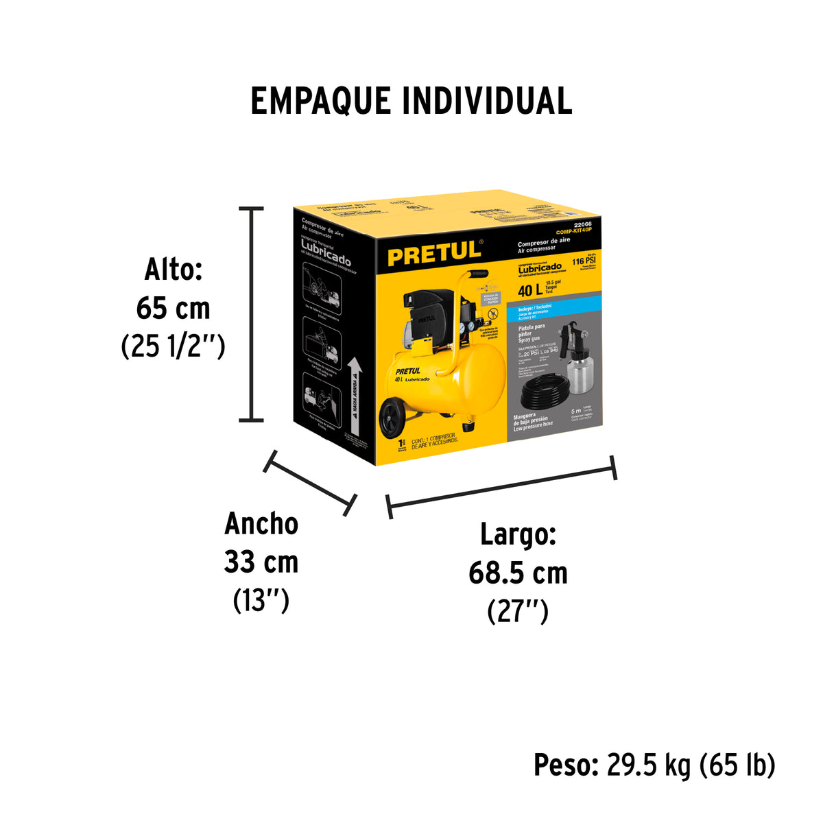 Kit, compresor 40 L, manguera de PVC y pistola, Pretul