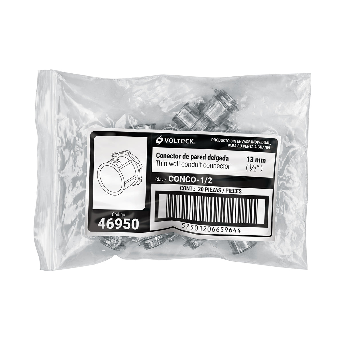 Conector conduit 1/2", Volteck