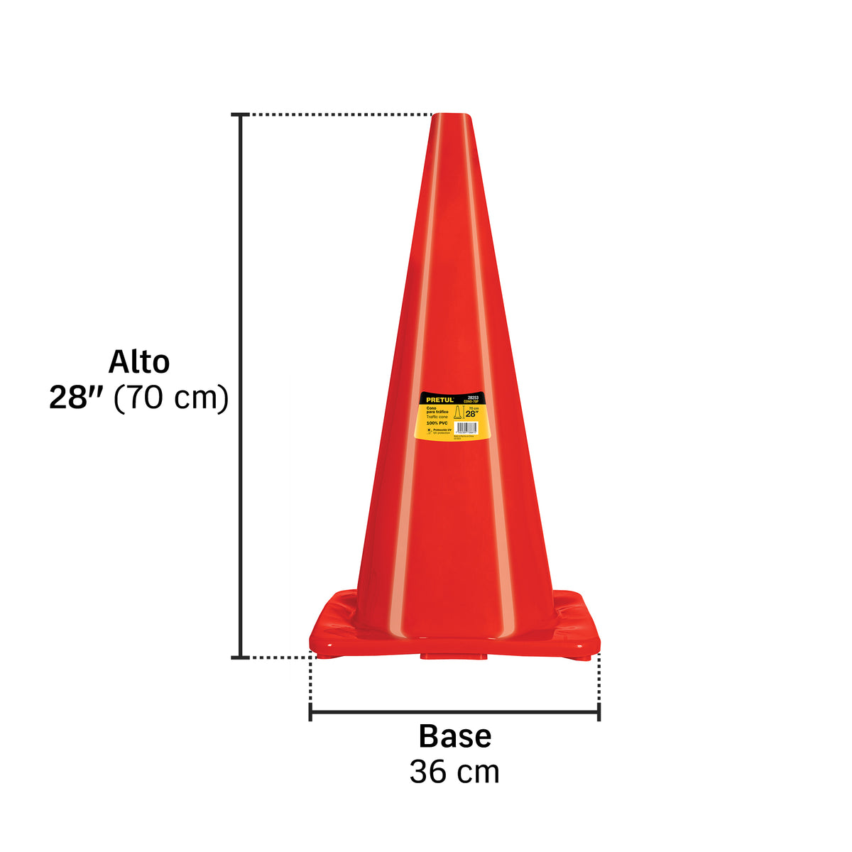Cono de precaución de 70 cm de PVC, Pretul