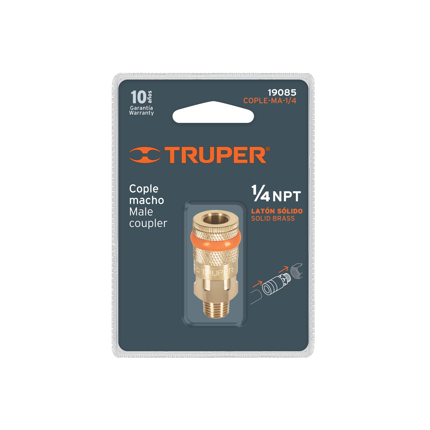 Cople de latón, cuerda 1/4 npt, macho
