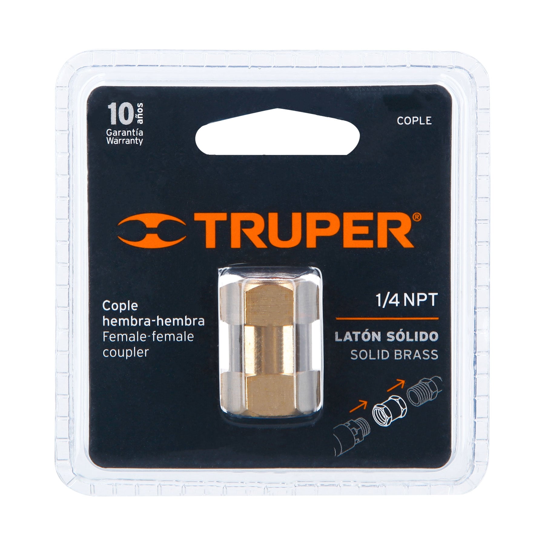 Cople de latón, tipo FF, cuerda 1/4 NPT