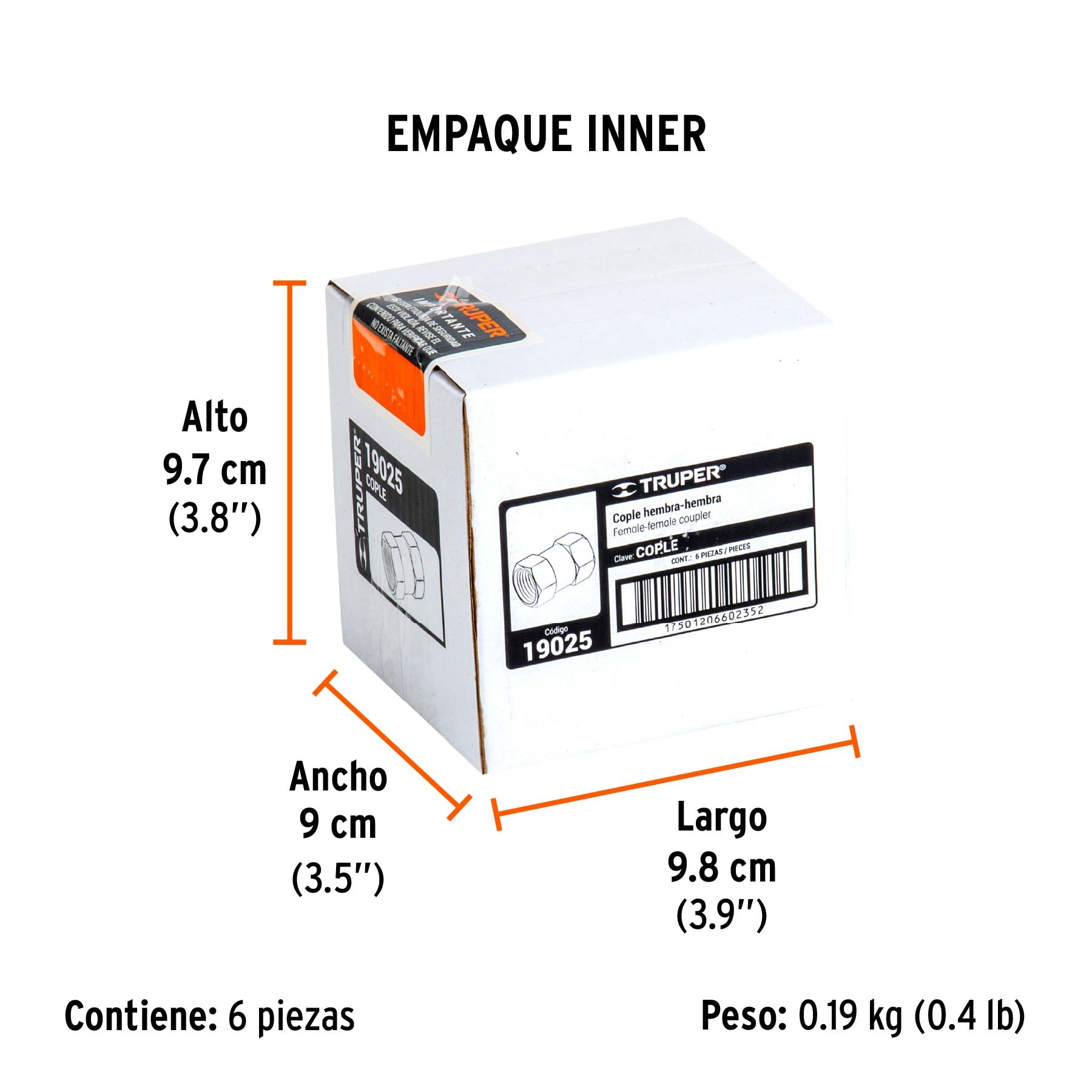Cople de latón, tipo FF, cuerda 1/4 NPT