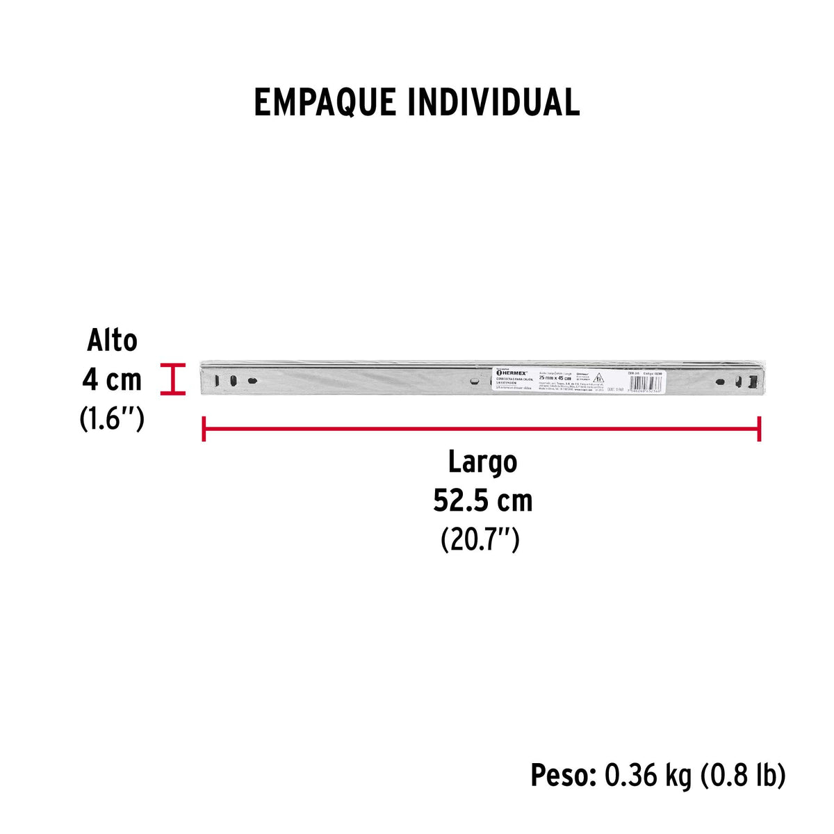 Corredera embalada para cajón, apertura 3/4- 45 cm, 2 pzas