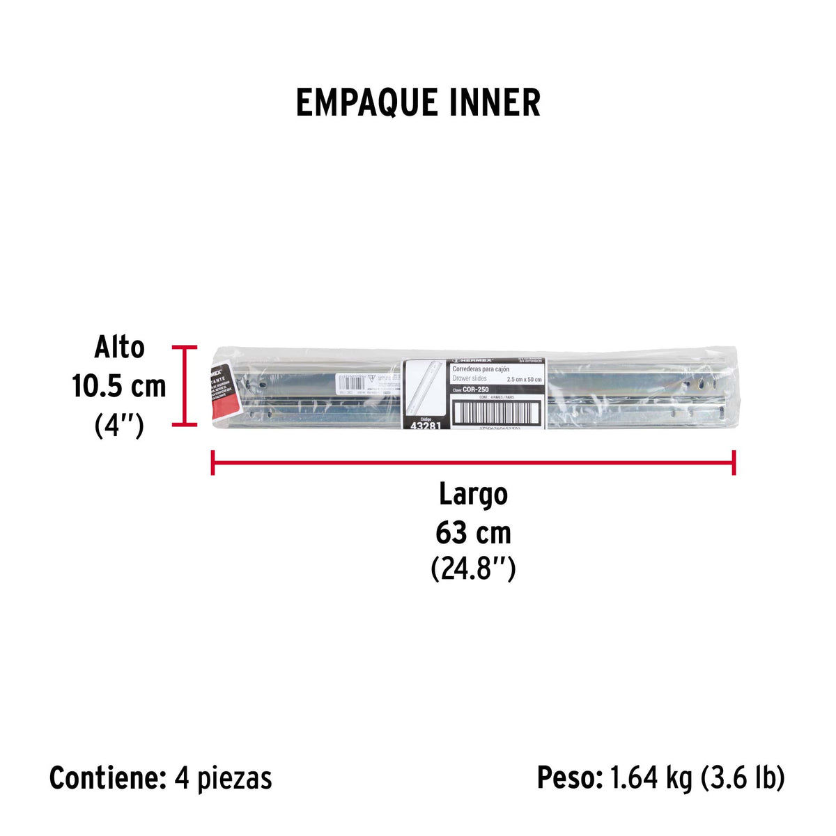 Corredera embalada para cajón, apertura 3/4- 50 cm, 2 pzas