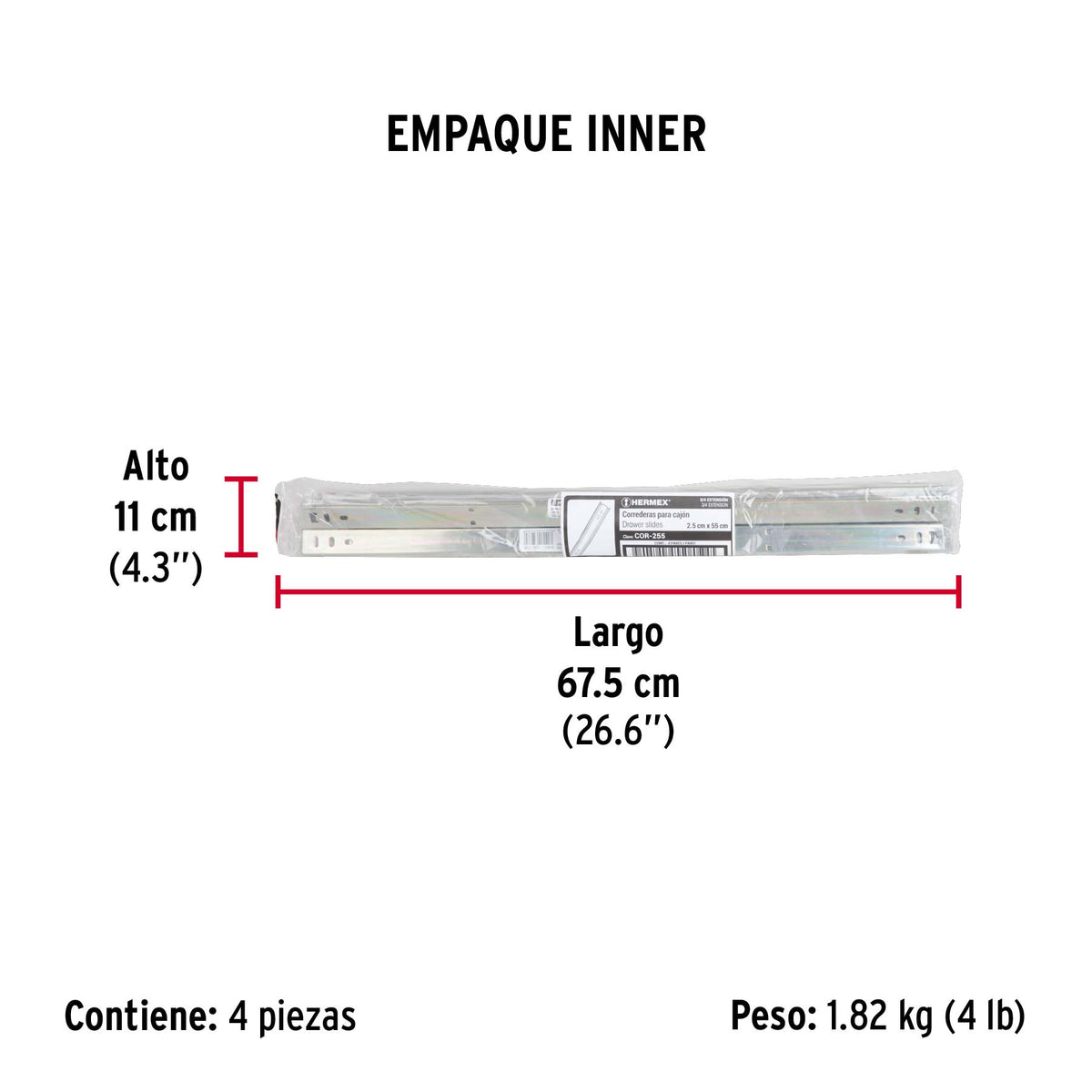 Corredera embalada para cajón, apertura 3/4- 55 cm, 2 pzas