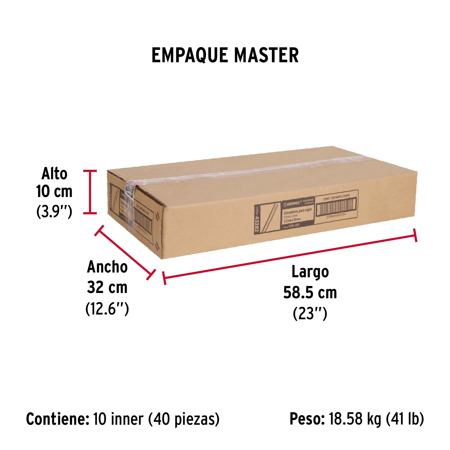 Corredera embalada para cajón, apertura 3/4- 55 cm, 2 pzas