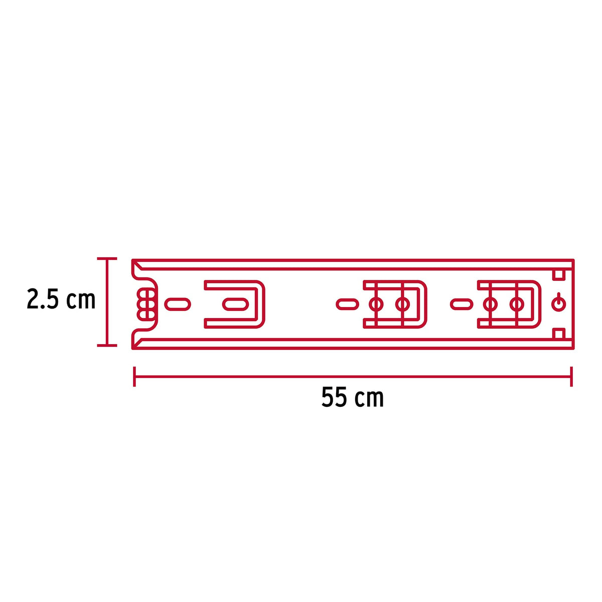 Corredera embalada para cajón, apertura 3/4- 55 cm, 2 pzas