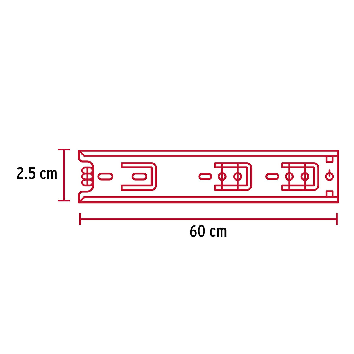 Corredera embalada para cajón, apertura 3/4- 60 cm, 2 pzas