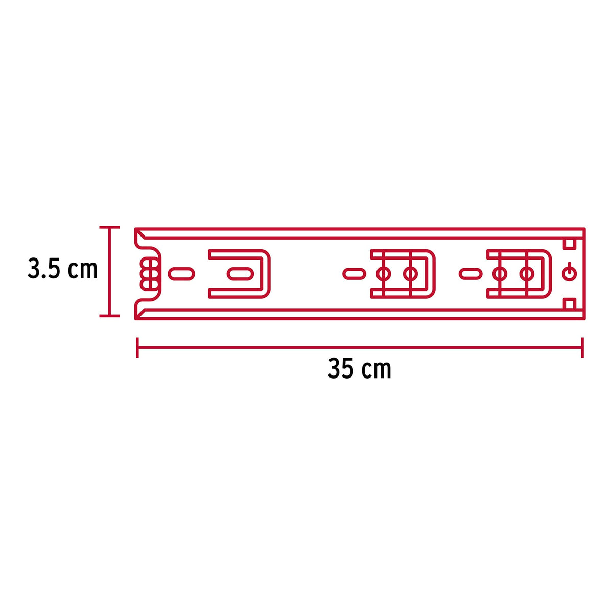 Corredera de extensión total 35mm, para cajón, 35cm, 2 pzas