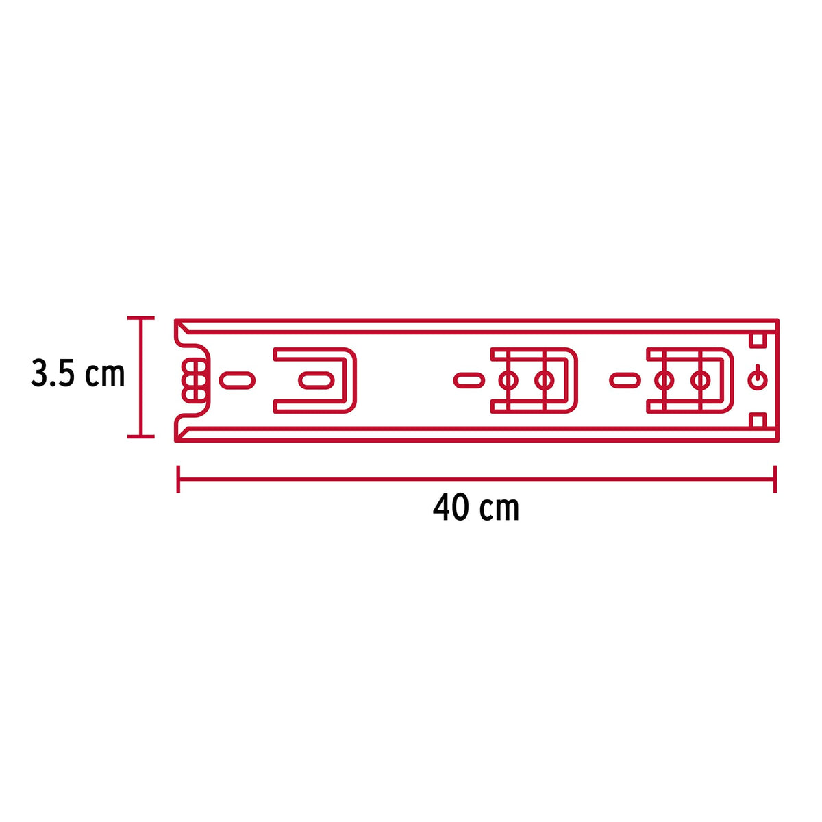 Corredera de extensión total 35mm, para cajón, 40cm, 2 pzas