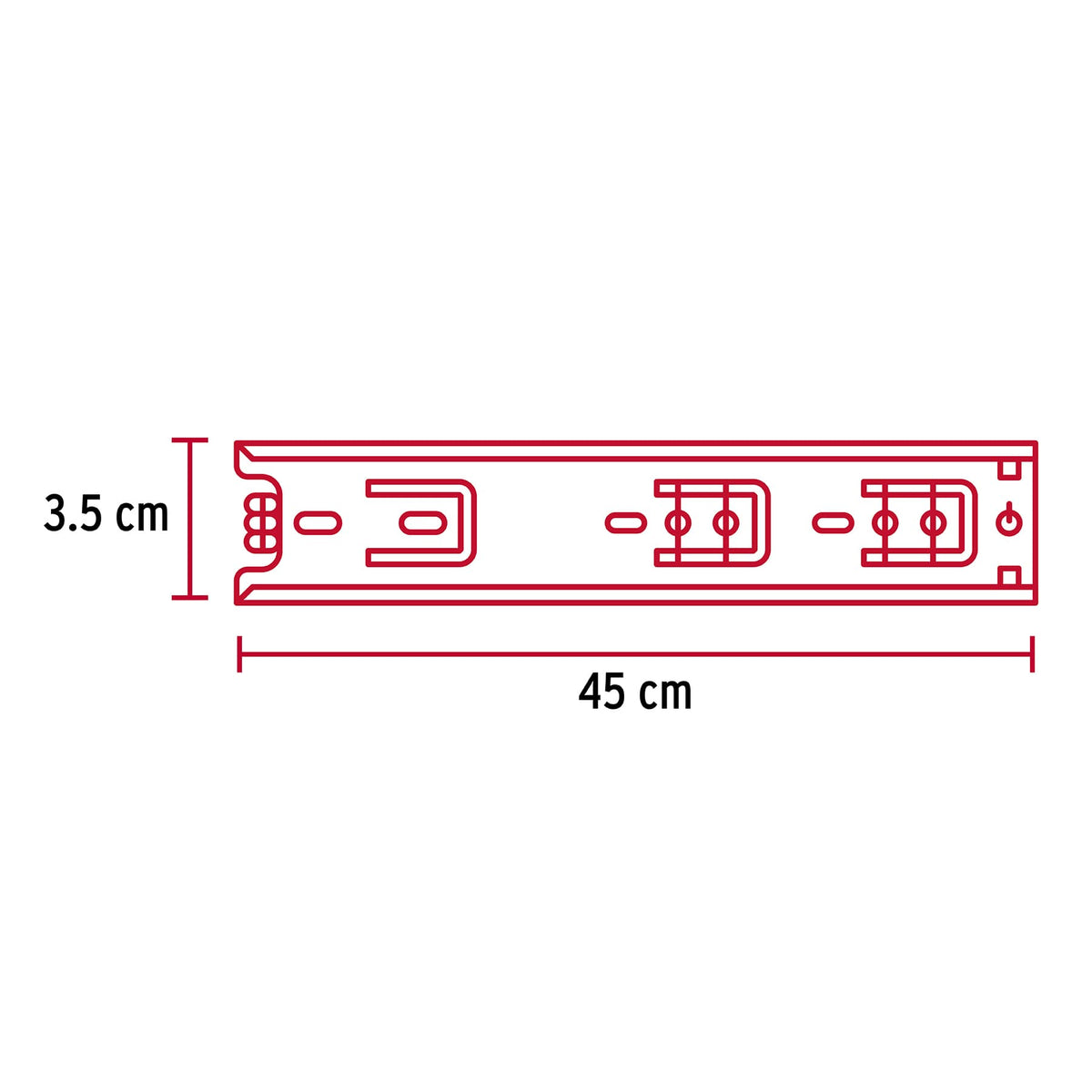 Corredera de extensión total 35mm, para cajón, 45cm, 2 pzas
