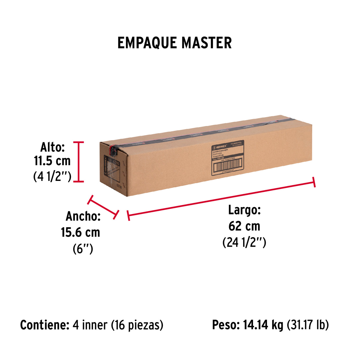 Corredera de extensión total 35mm, para cajón, 60cm, 2 pzas