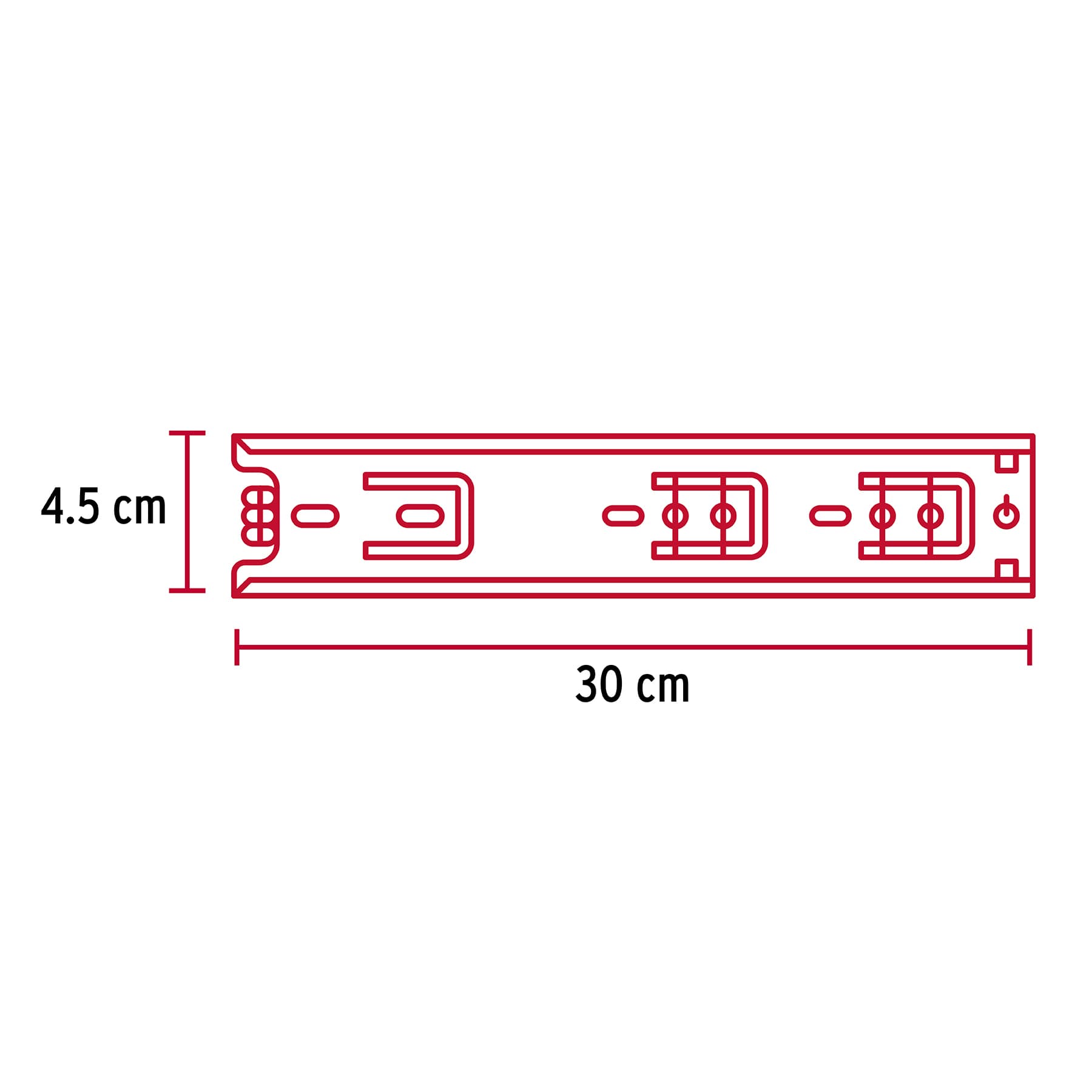 Corredera de extensión total 45mm, para cajón, 30cm, 2 pzas