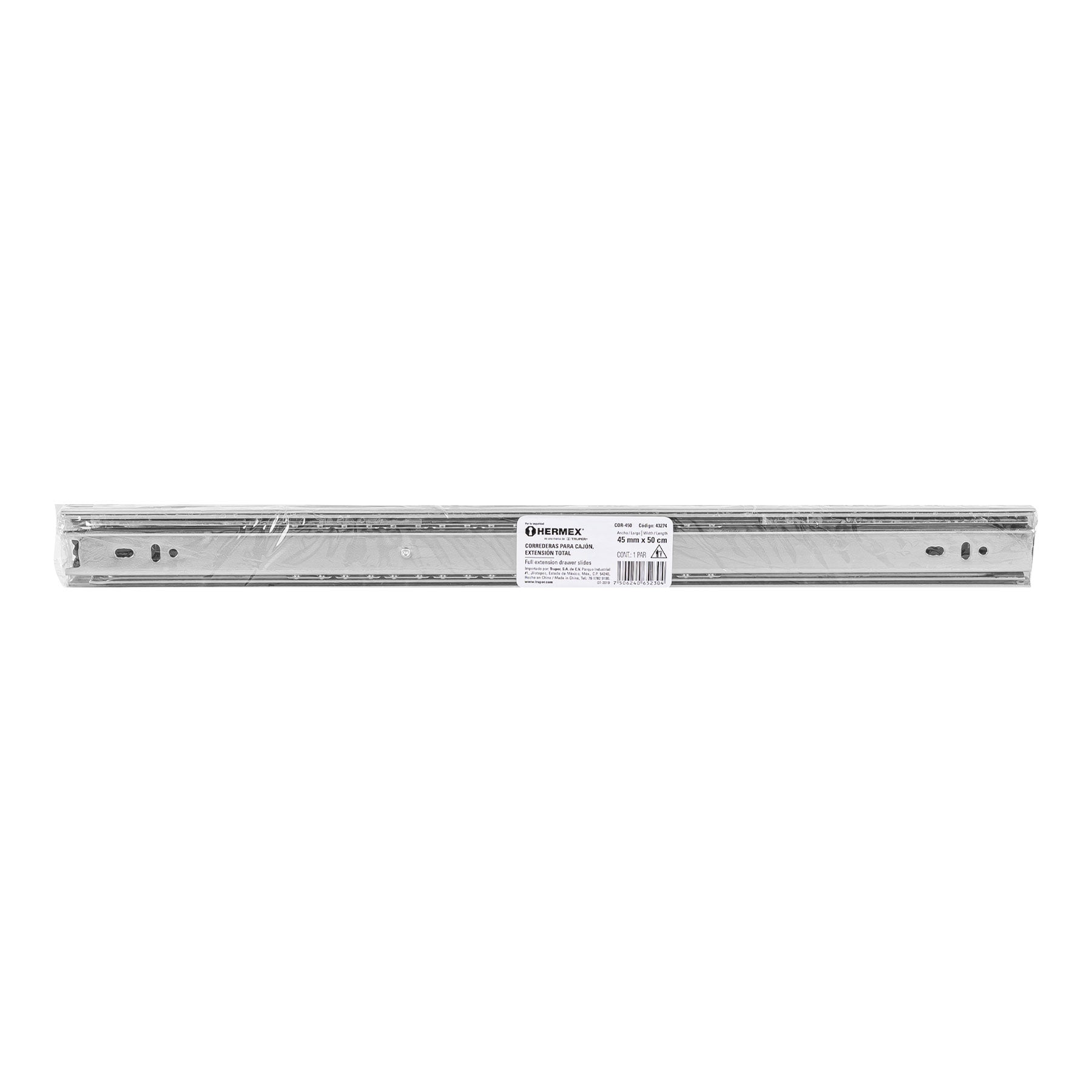 Corredera de extensión total 45mm, para cajón, 50cm, 2 pzas