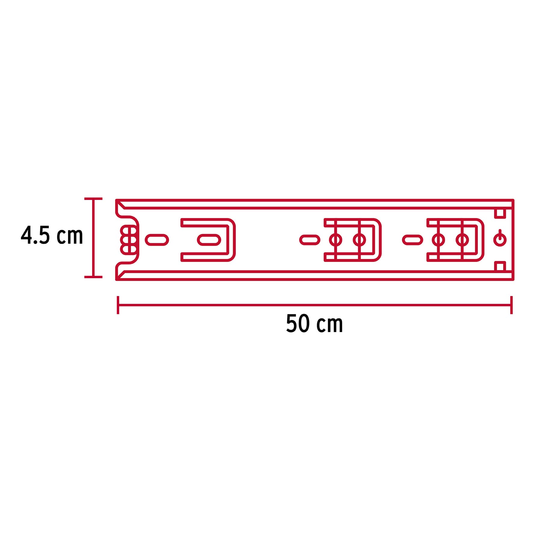 Corredera de extensión total 45mm, para cajón, 50cm, 2 pzas