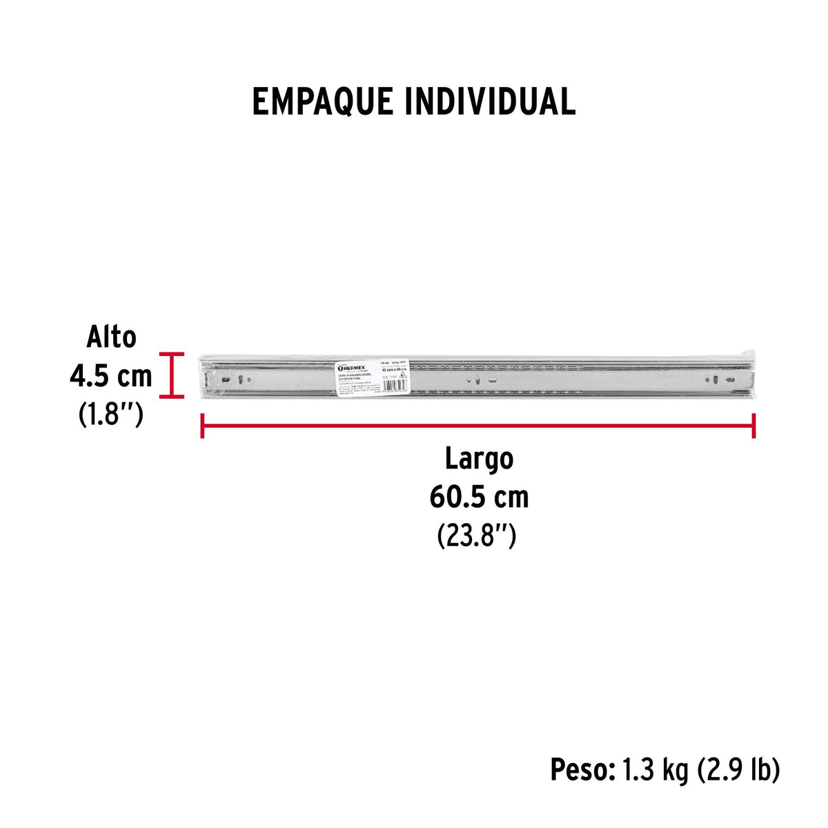 Corredera de extensión total 45mm, para cajón, 60cm, 2 pzas