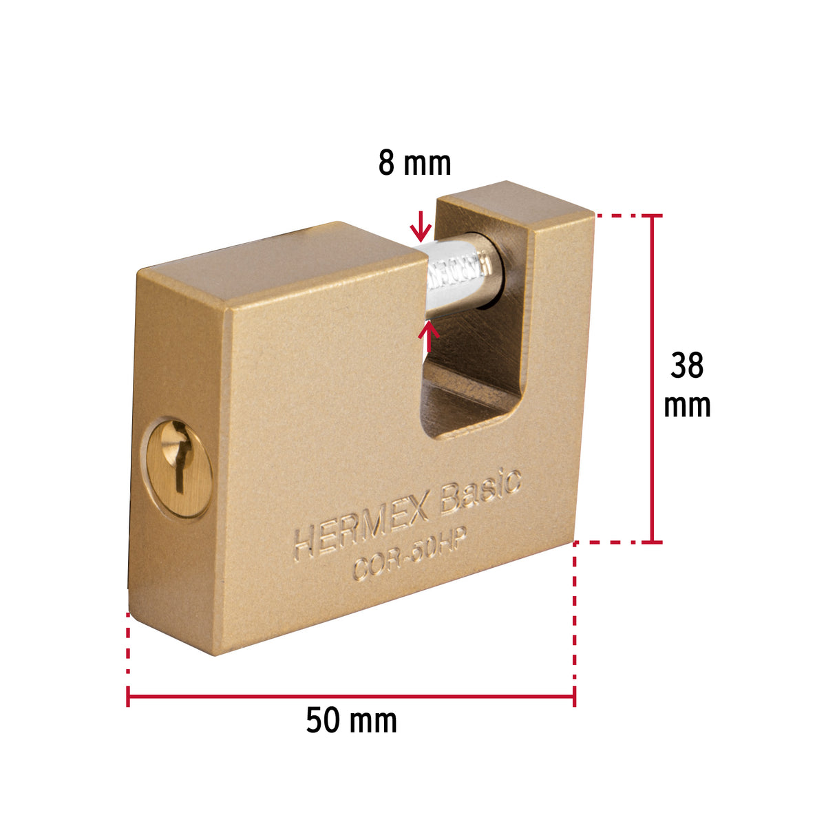 Candado antipalanca, 50mm, cuerpo de hierro, Hermex Basic