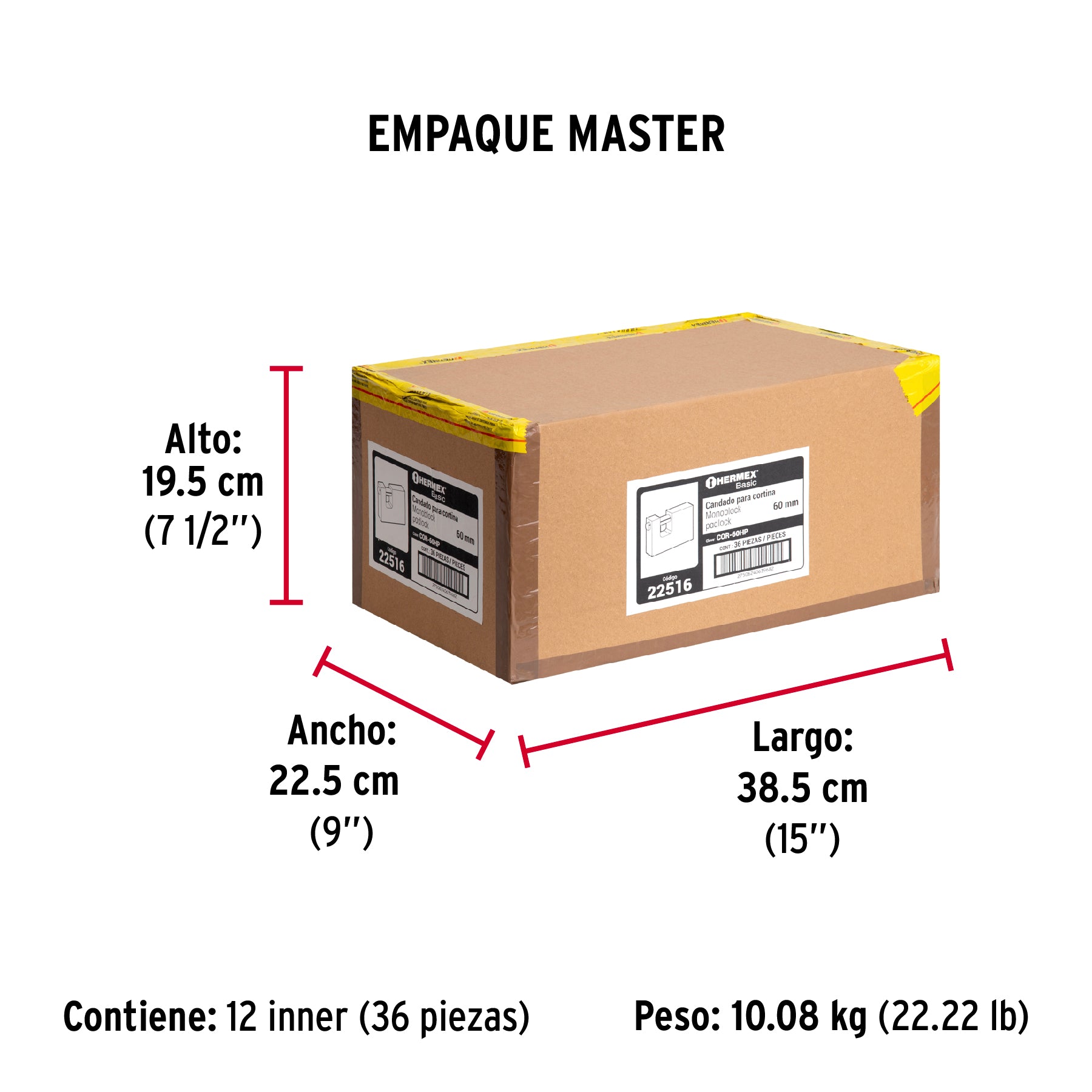 Candado antipalanca, 60mm, cuerpo de hierro, Hermex Basic