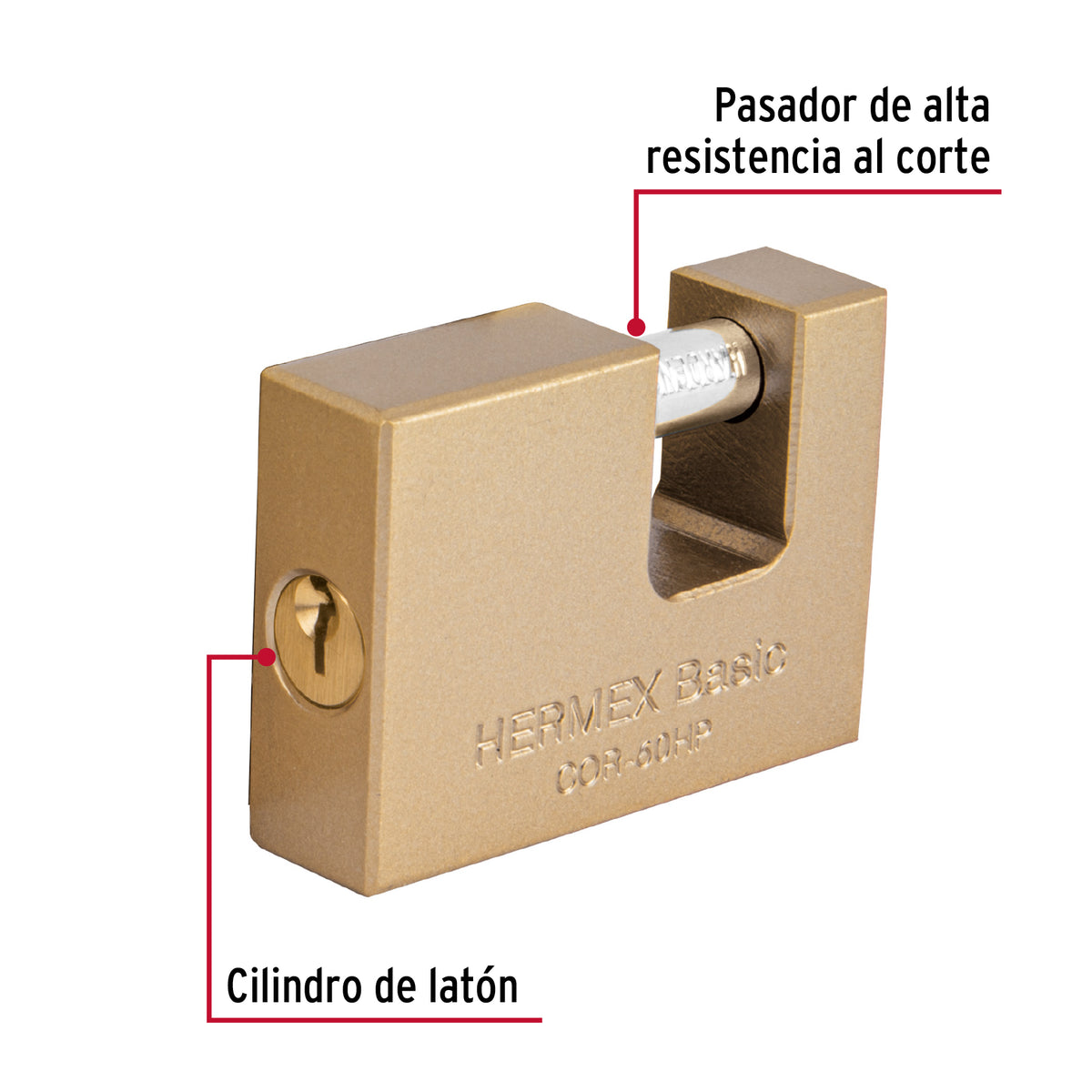 Candado antipalanca, 60mm, cuerpo de hierro, Hermex Basic