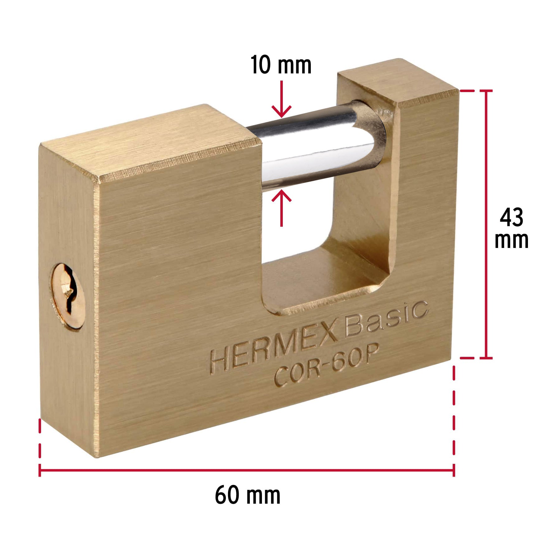 Candado antipalanca, 60mm, cuerpo de latón, Hermex Basic