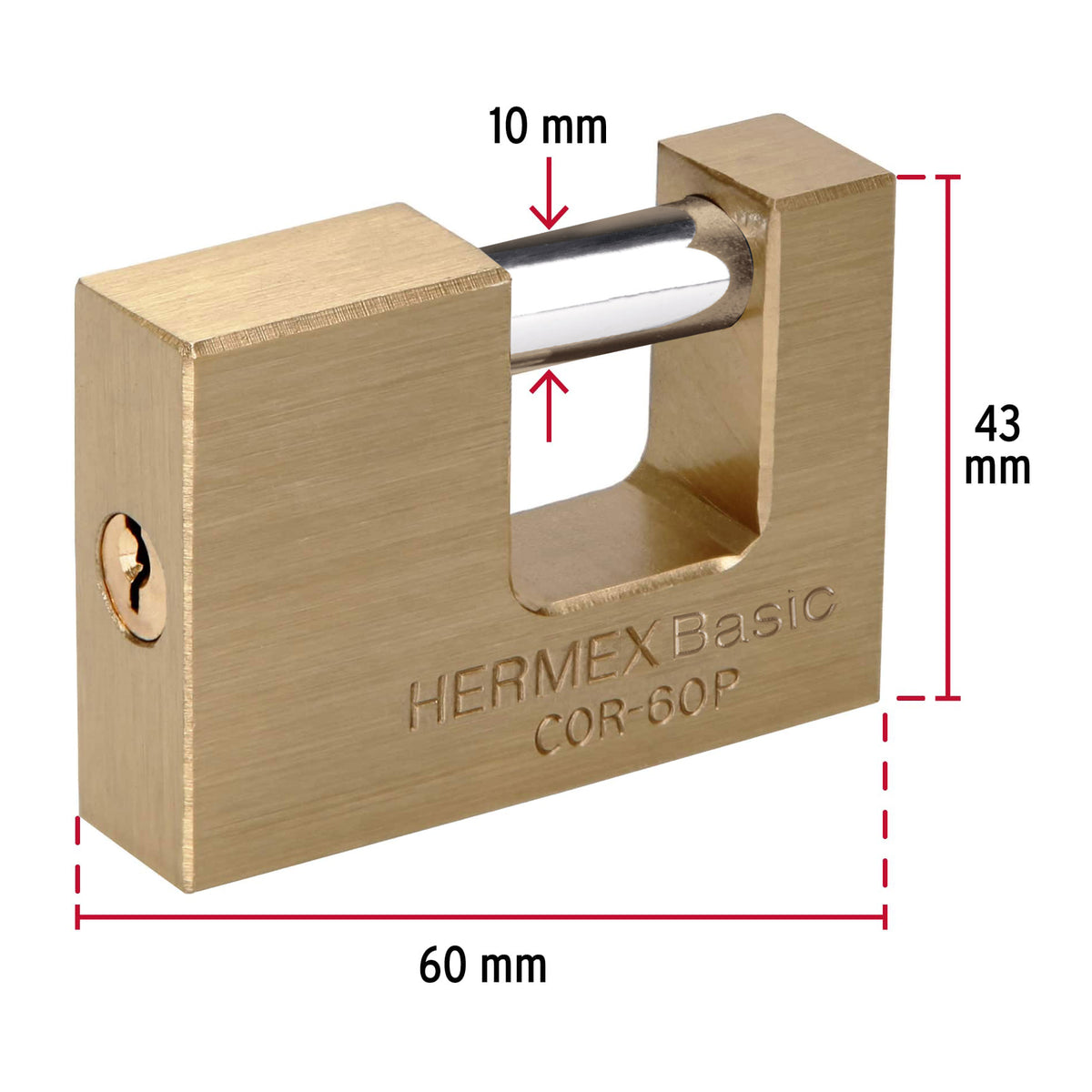 Candado antipalanca, 60mm, cuerpo de latón, Hermex Basic