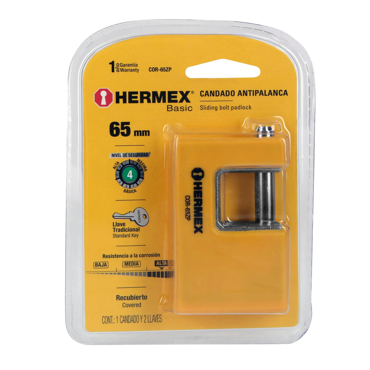 Candado antipalanca, 65mm, cuerpo metálico, Hermex Basic