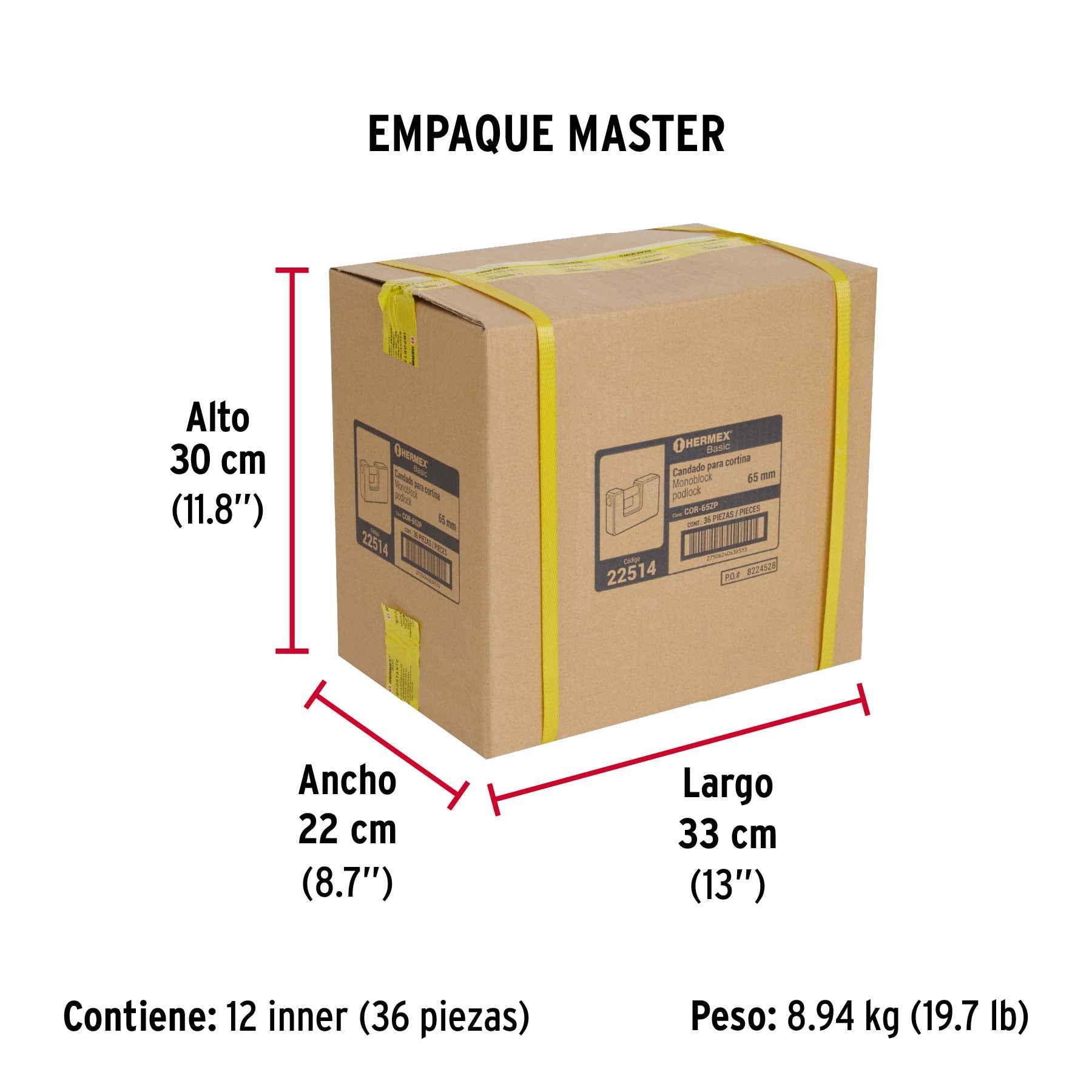 Candado antipalanca, 65mm, cuerpo metálico, Hermex Basic