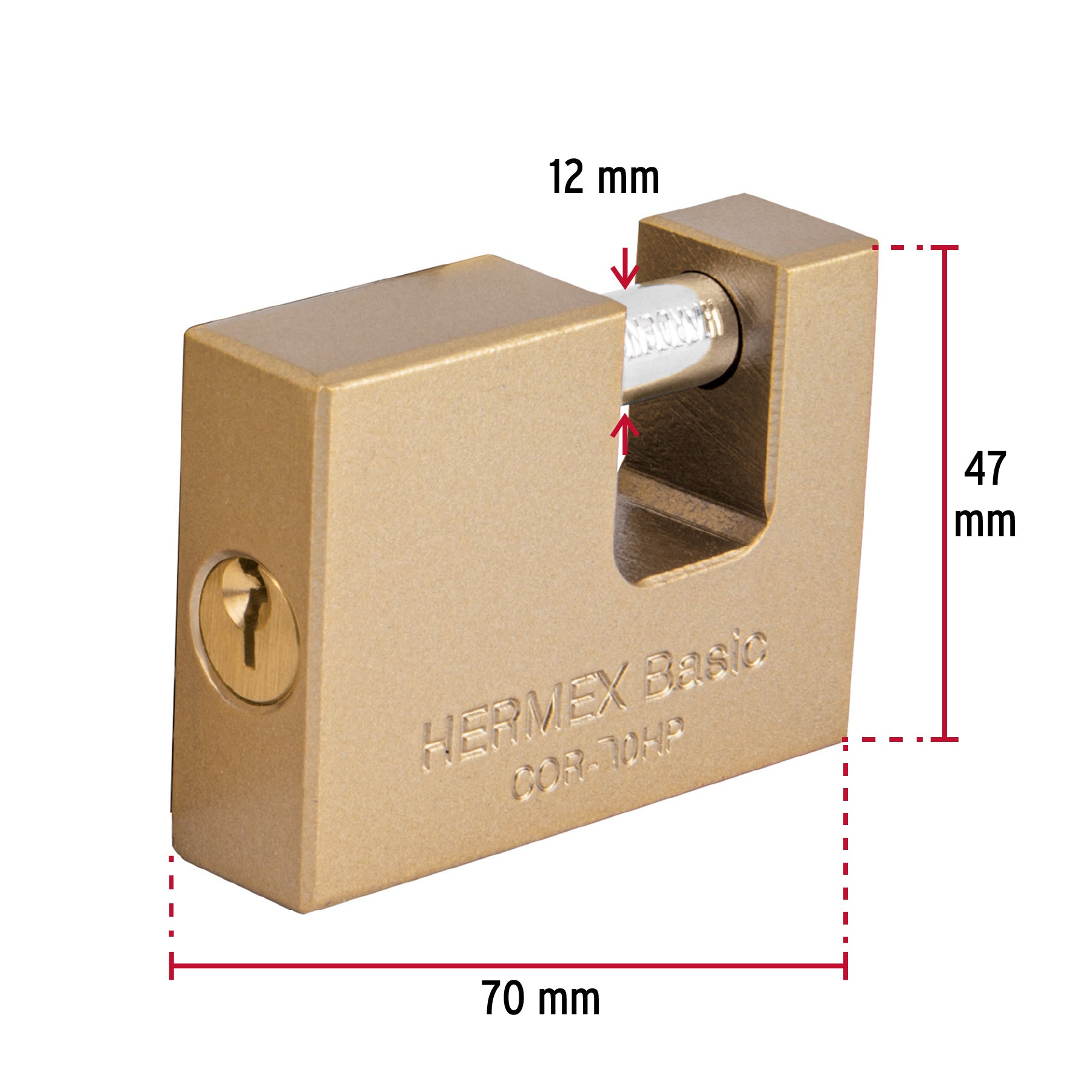 Candado antipalanca, 70mm, cuerpo de hierro, Hermex Basic