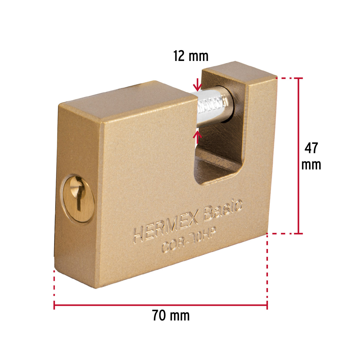 Candado antipalanca, 70mm, cuerpo de hierro, Hermex Basic