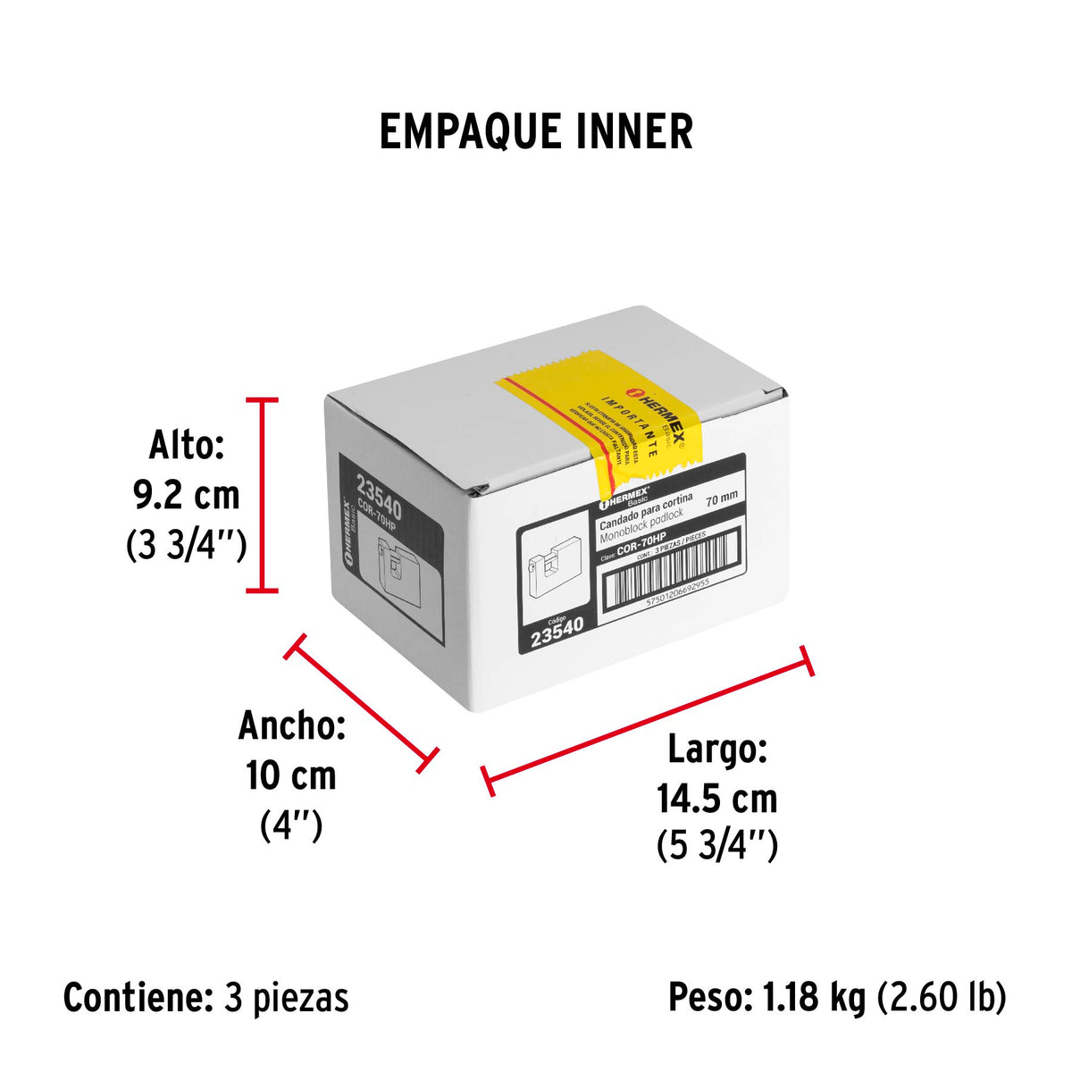Candado antipalanca, 70mm, cuerpo de hierro, Hermex Basic