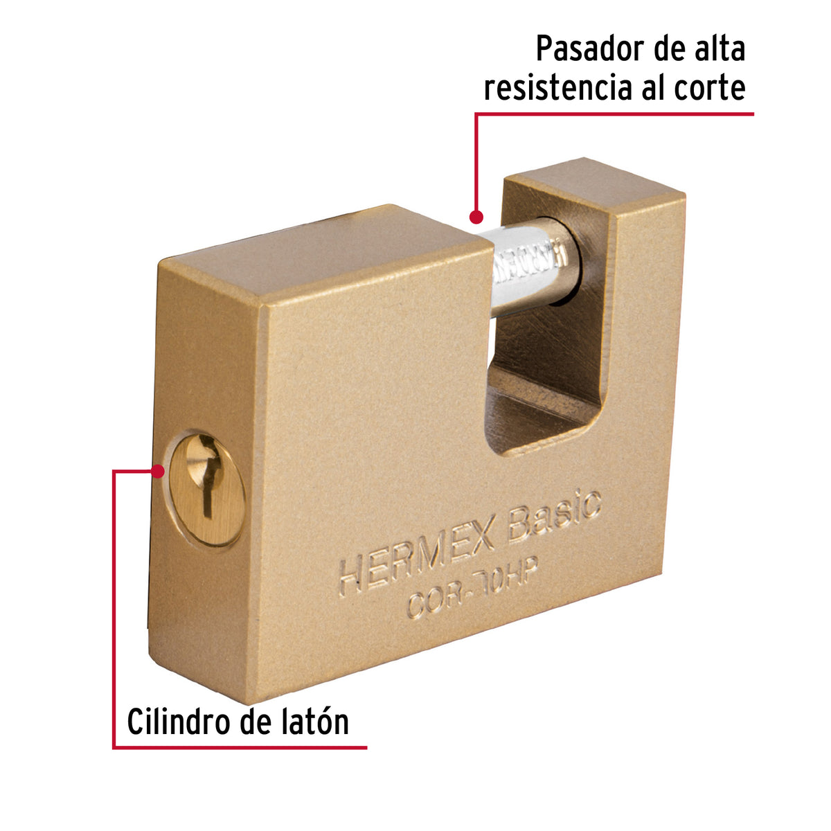 Candado antipalanca, 70mm, cuerpo de hierro, Hermex Basic