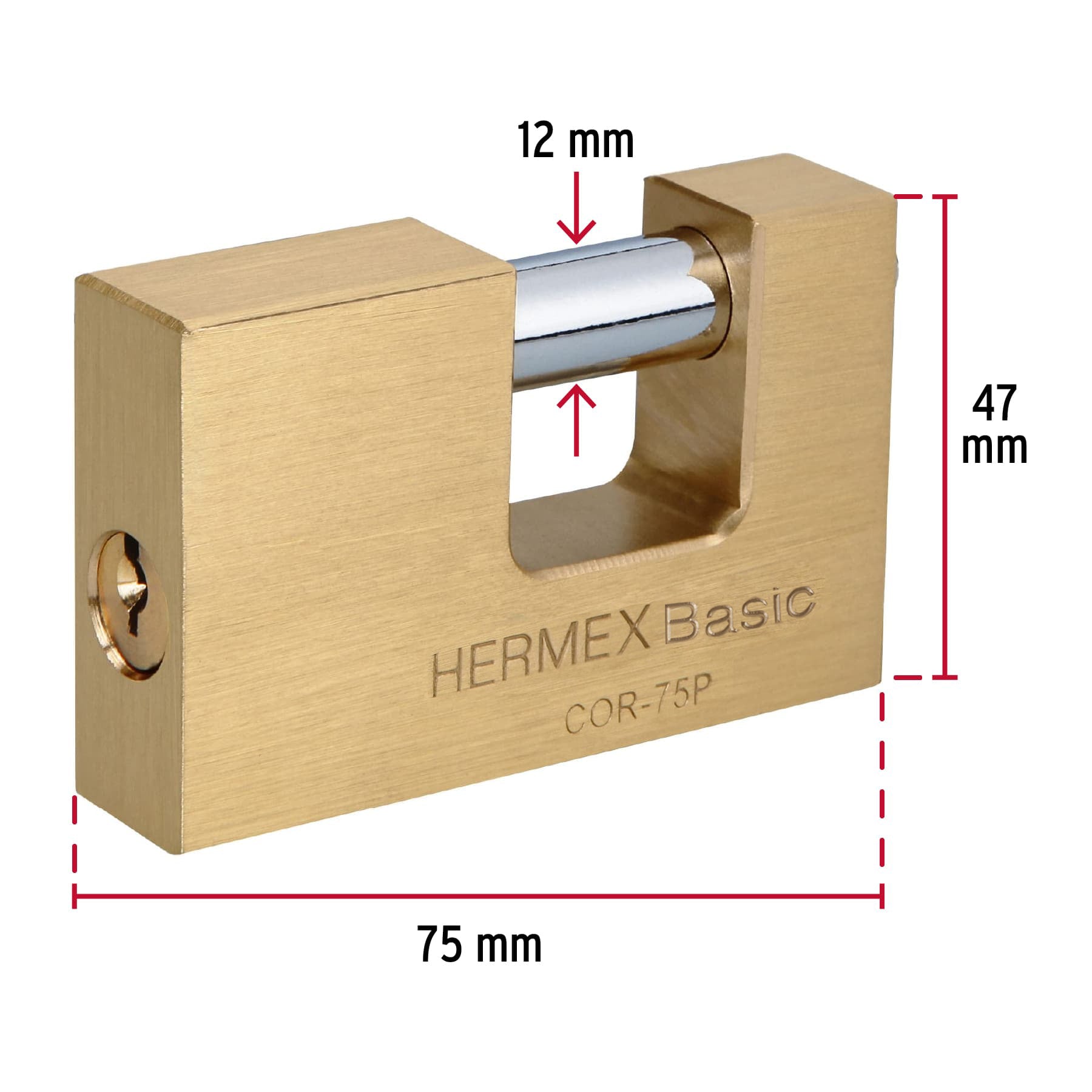 Candado antipalanca, 75mm, cuerpo de latón, Hermex Basic