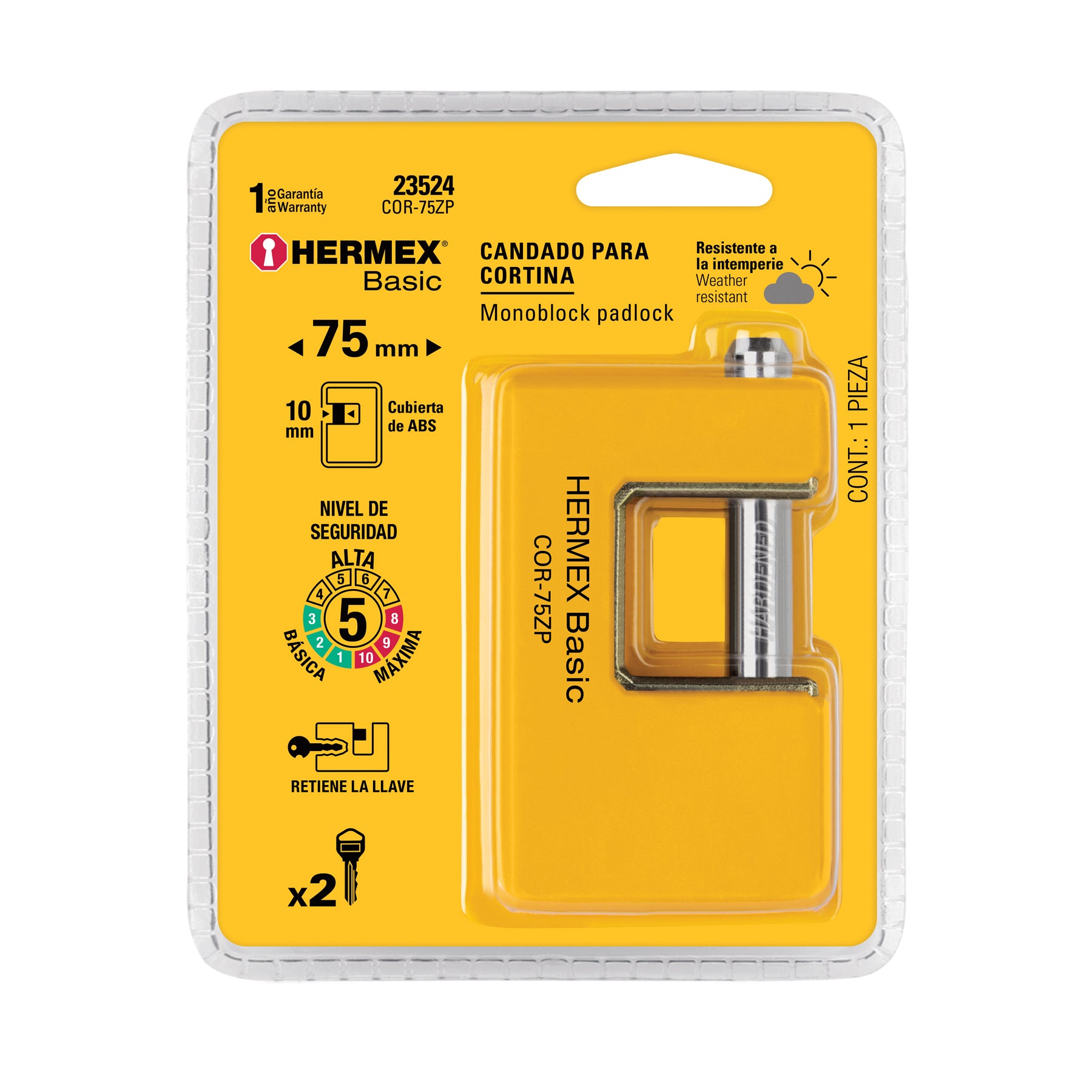 Candado antipalanca, 75mm, cuerpo metálico, Hermex Basic