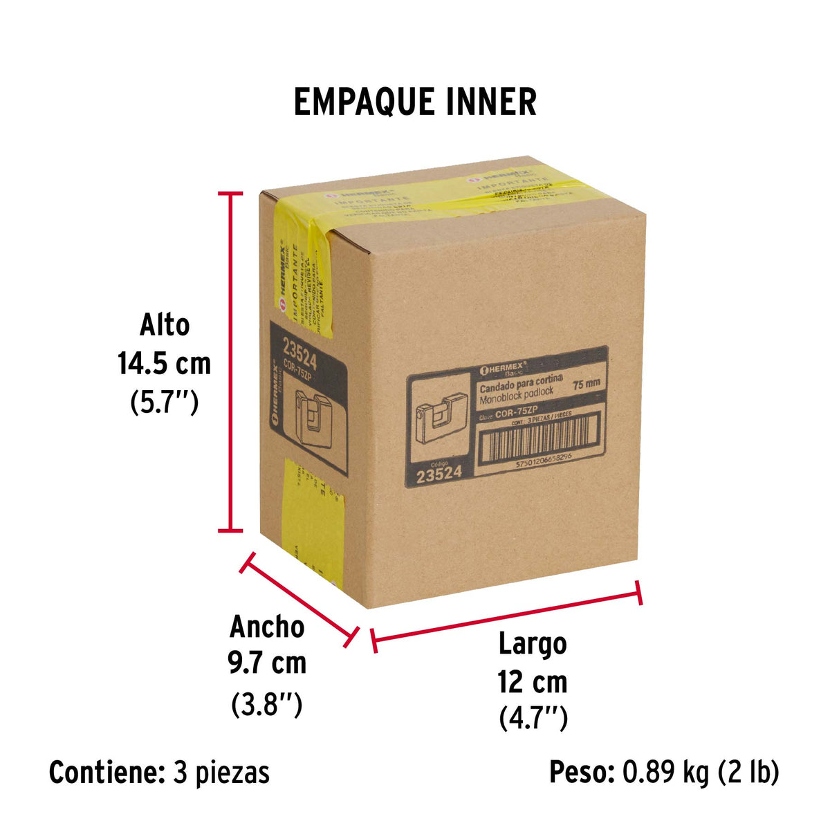 Candado antipalanca, 75mm, cuerpo metálico, Hermex Basic