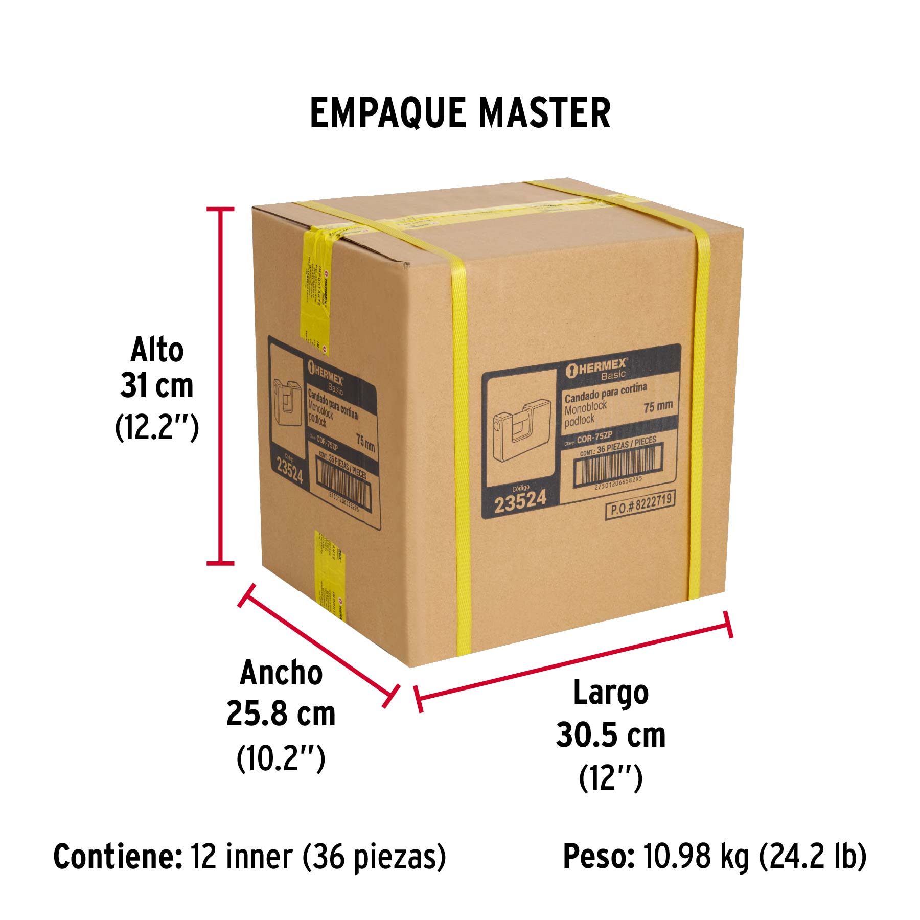 Candado antipalanca, 75mm, cuerpo metálico, Hermex Basic