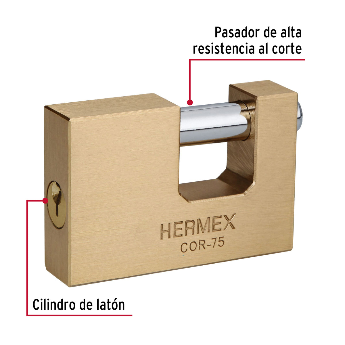 Candado antipalanca, 75mm, cuerpo de latón llave tradicional