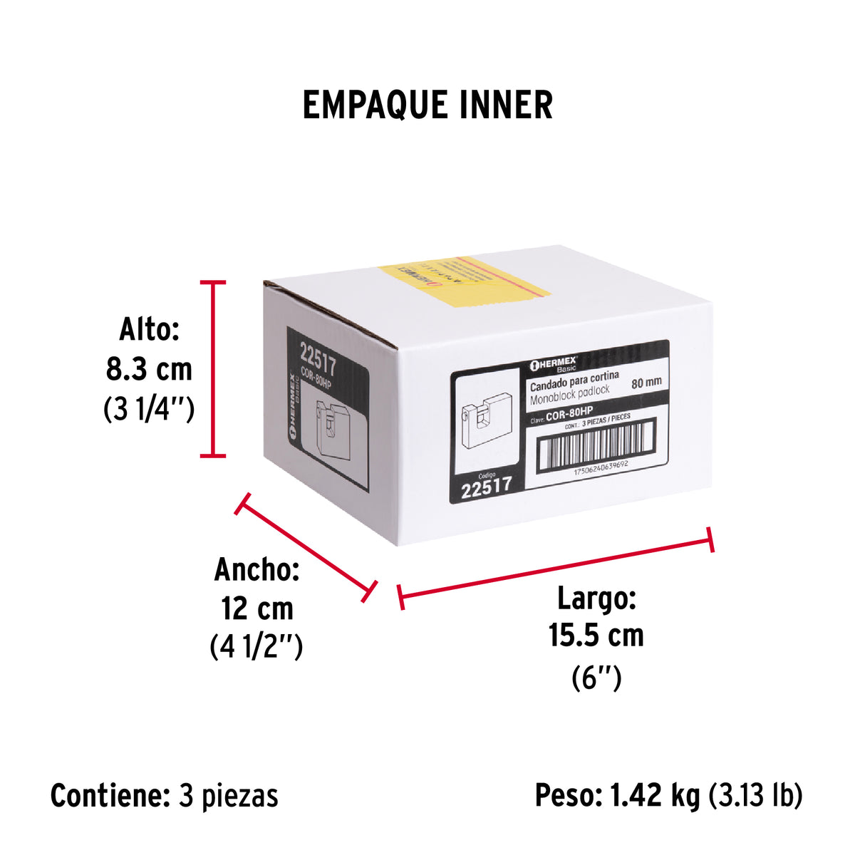Candado antipalanca, 80mm, cuerpo de hierro, Hermex Basic