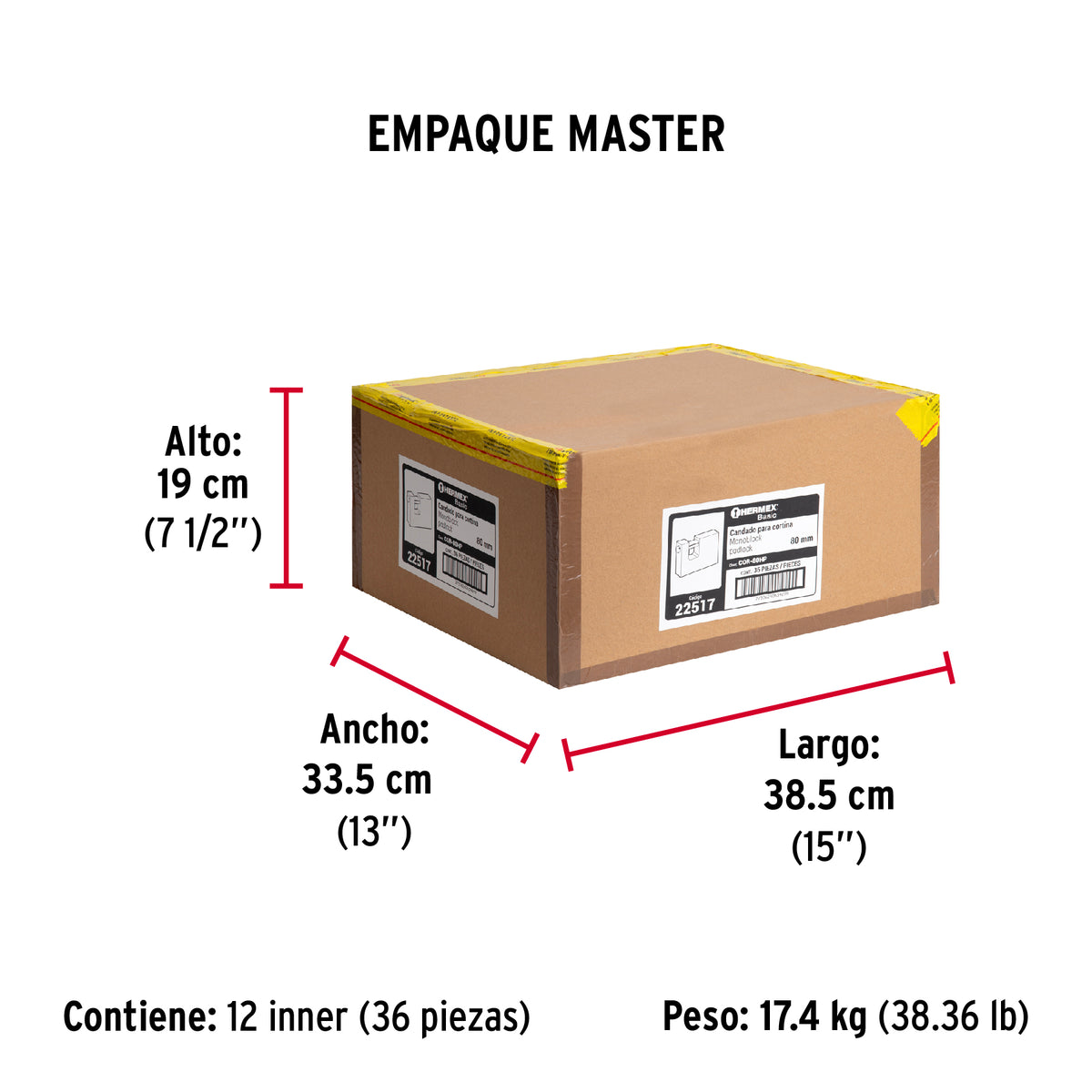 Candado antipalanca, 80mm, cuerpo de hierro, Hermex Basic