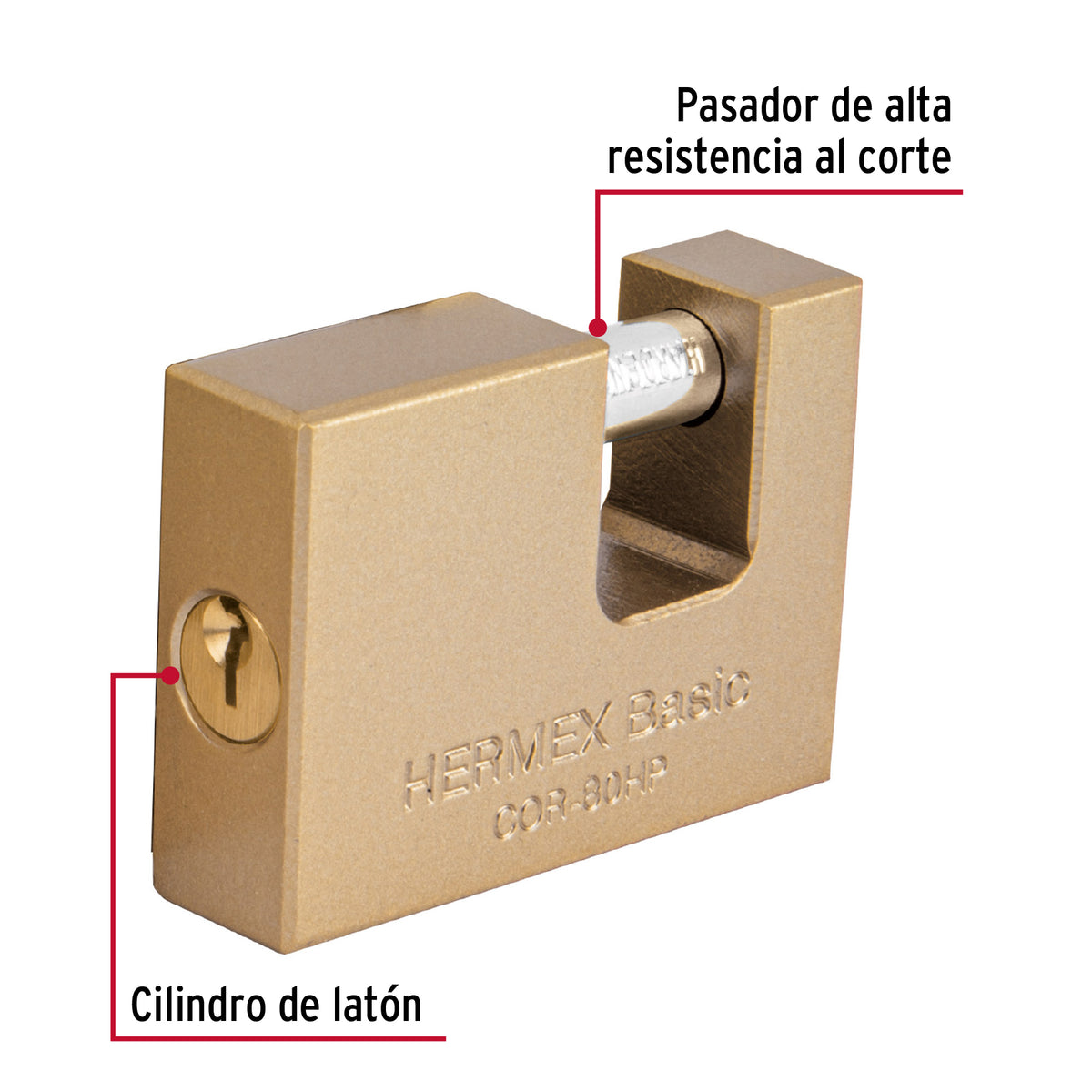 Candado antipalanca, 80mm, cuerpo de hierro, Hermex Basic