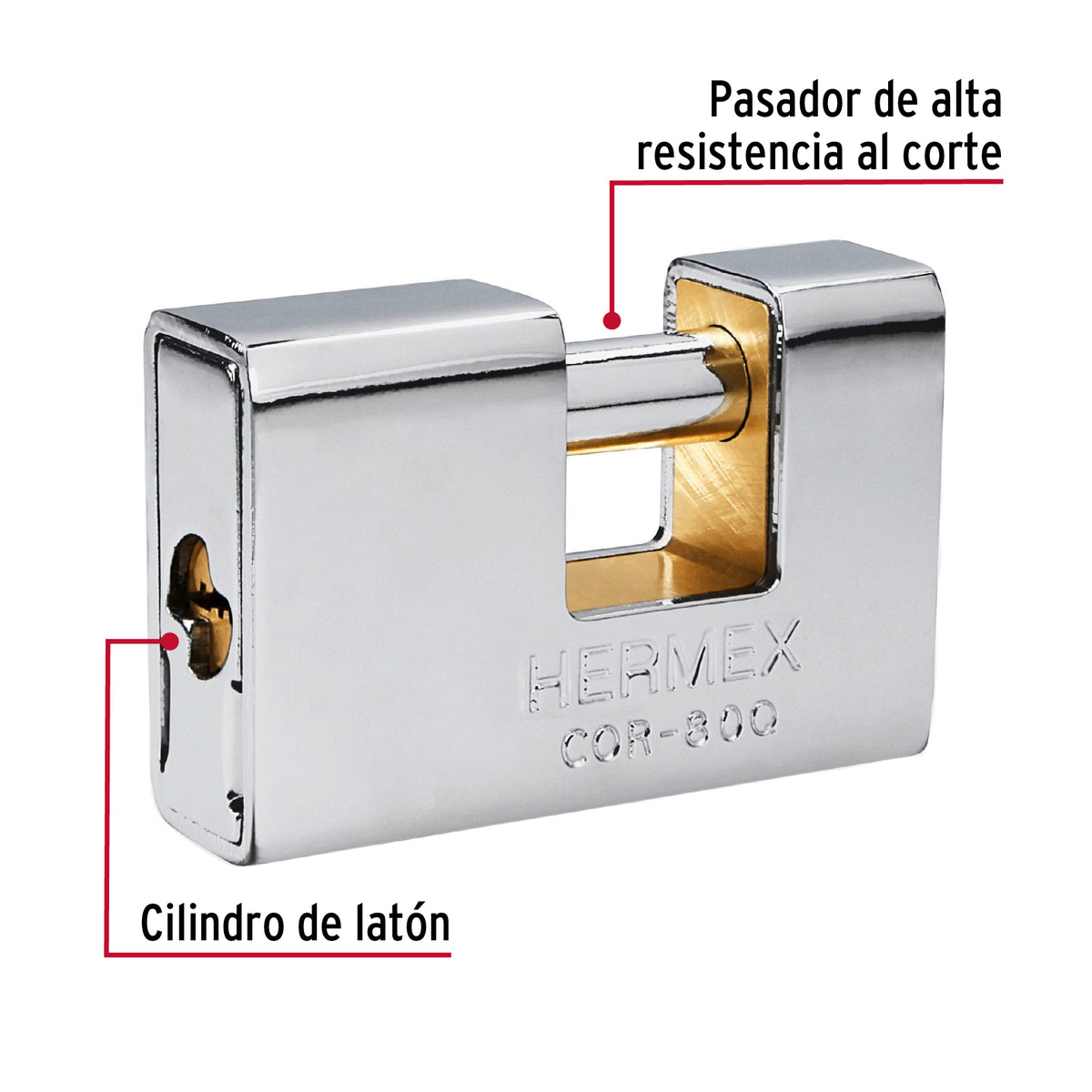 Candado antipalanca, 80mm, blindado, llave puntos