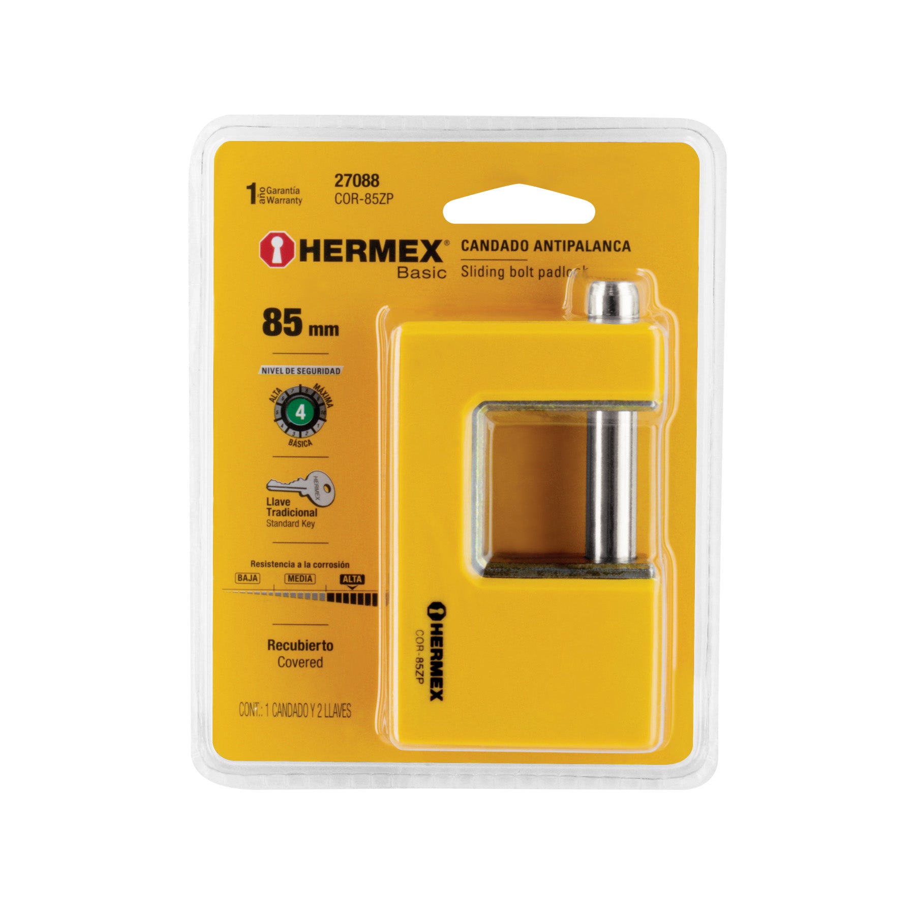 Candado antipalanca, 85mm, cuerpo metálico, Hermex Basic