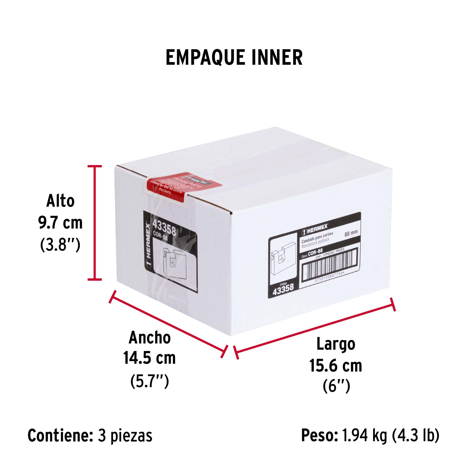 Candado antipalanca, 88mm, cuerpo de latón llave tradicional