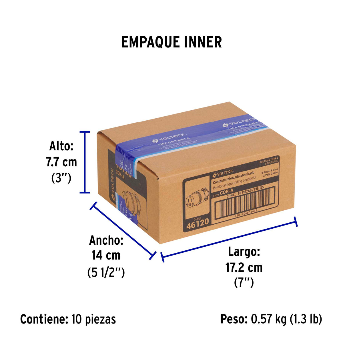 Contacto industrial, reforzado, 2 polos, 3 hilos, 15A, 125V