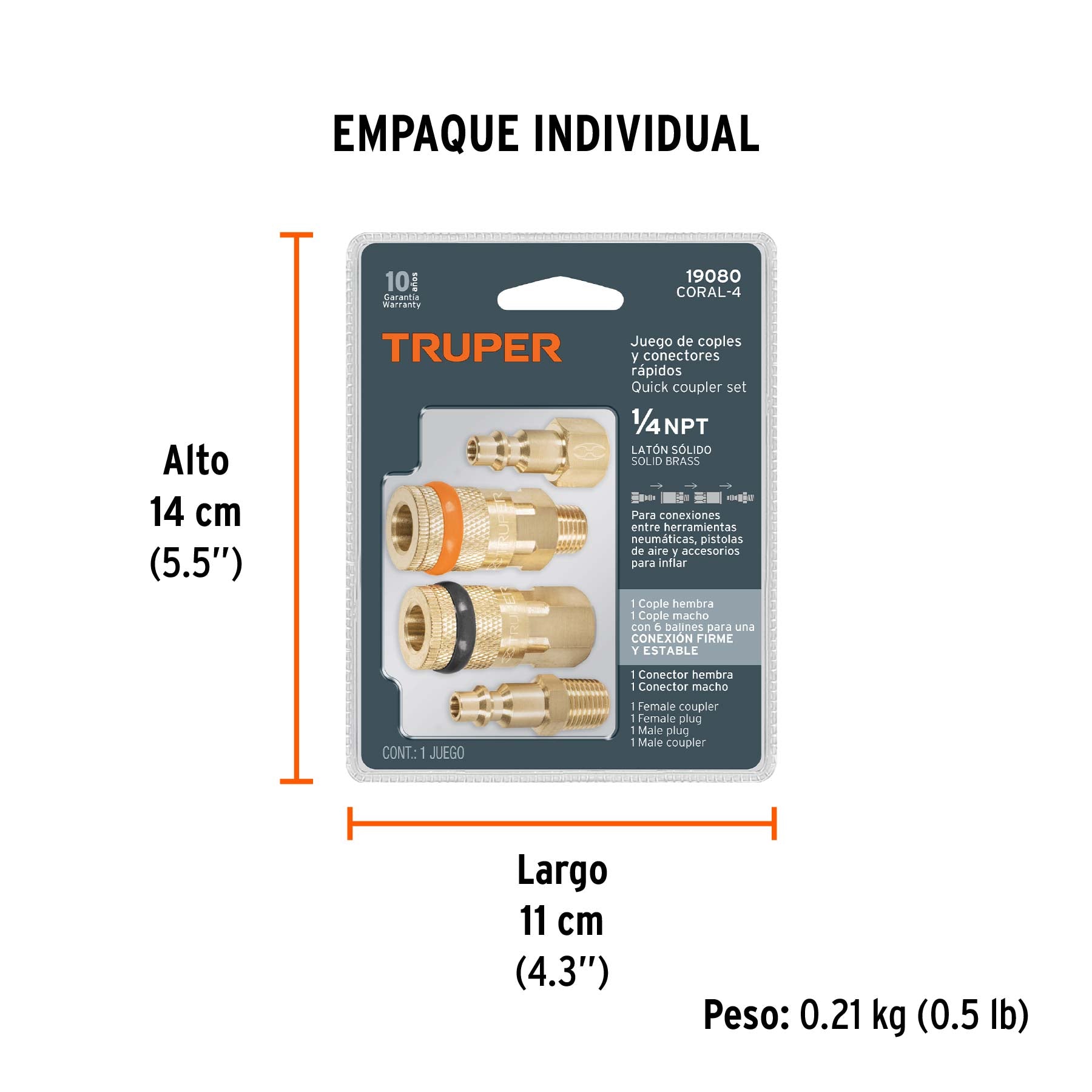 Juego de 2 conectores y 2 coples para compresor de aire