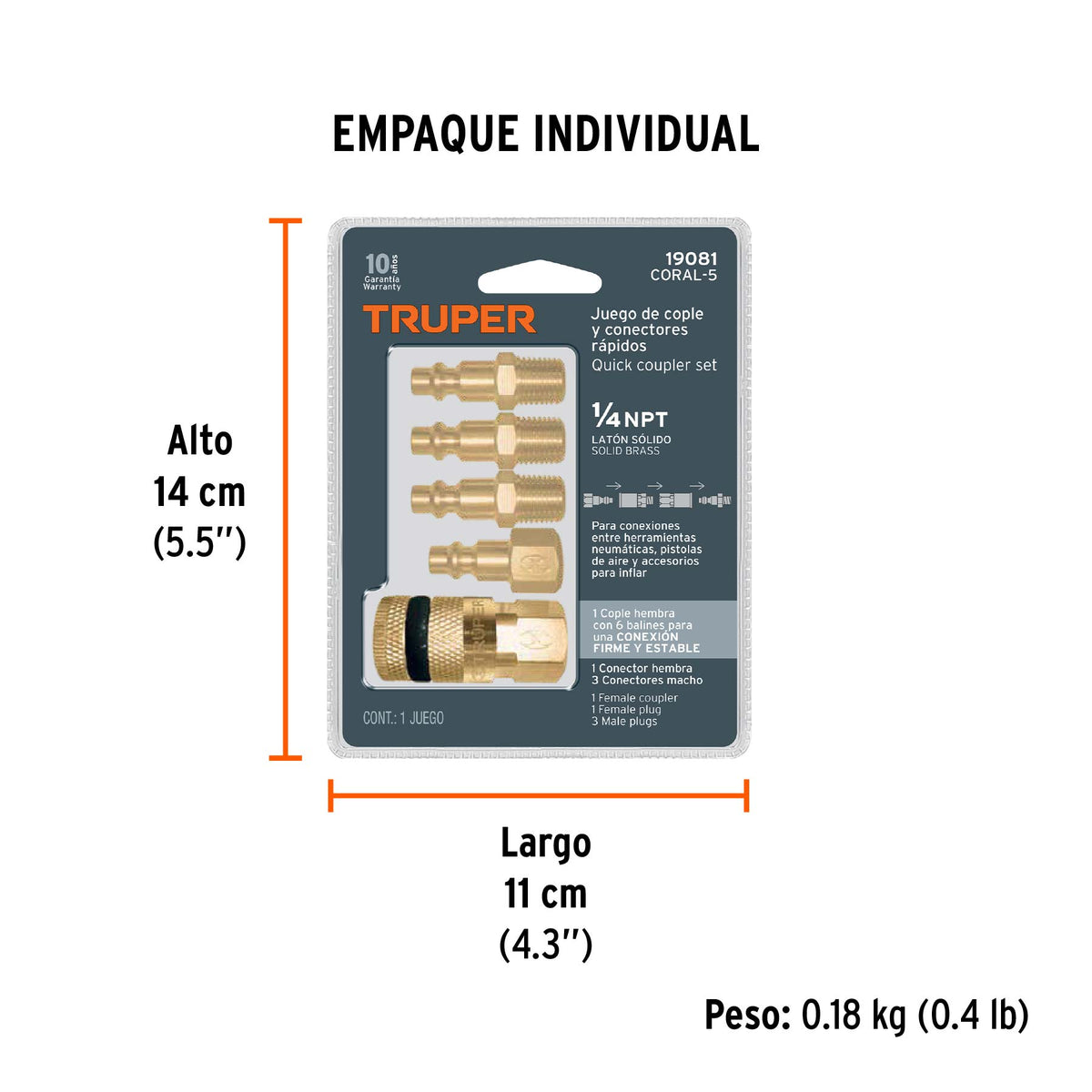 Juego de 4 conectores y 1 cople para compresor de aire
