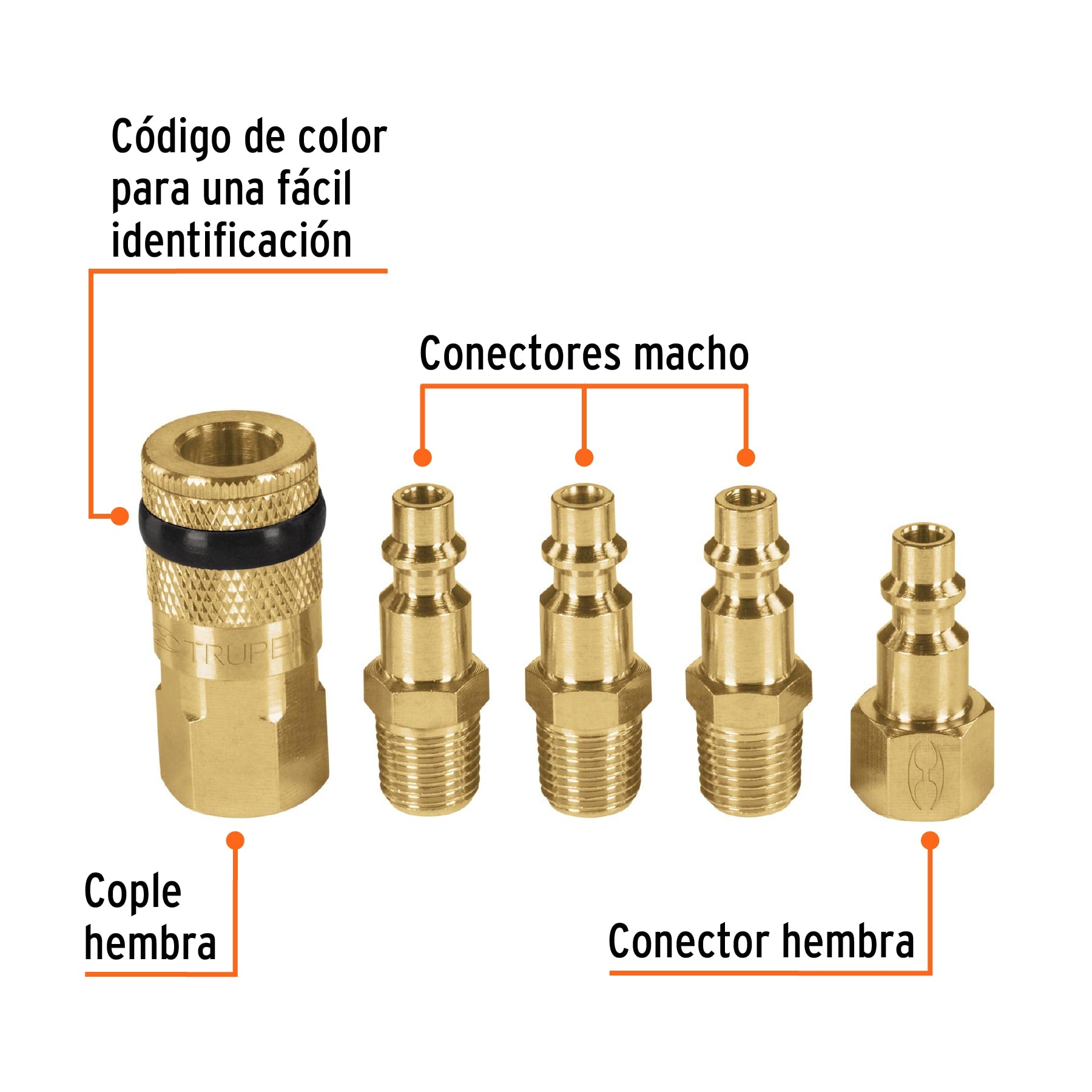 Juego de 4 conectores y 1 cople para compresor de aire