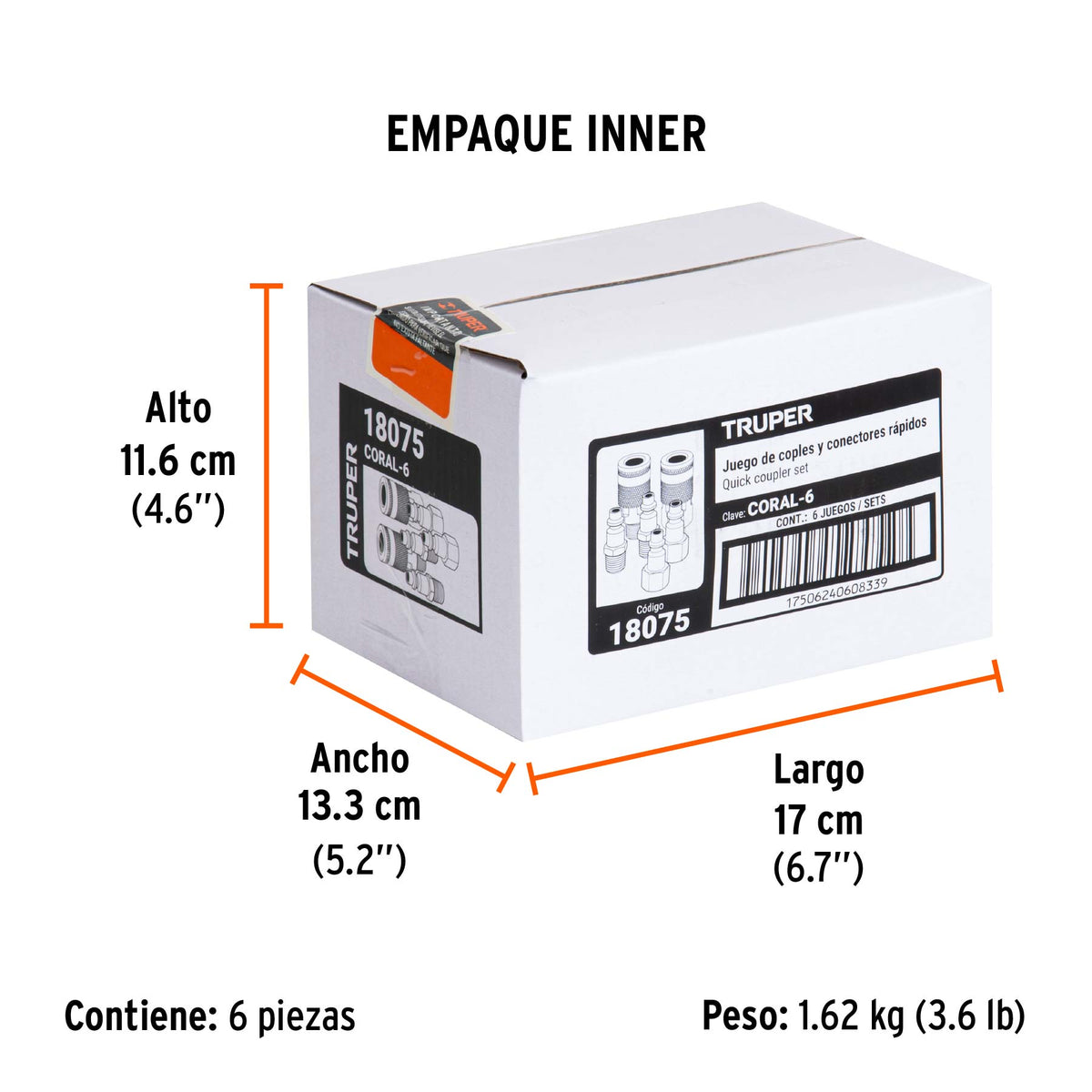 Juego de 4 conectores y 2 coples para compresor de aire